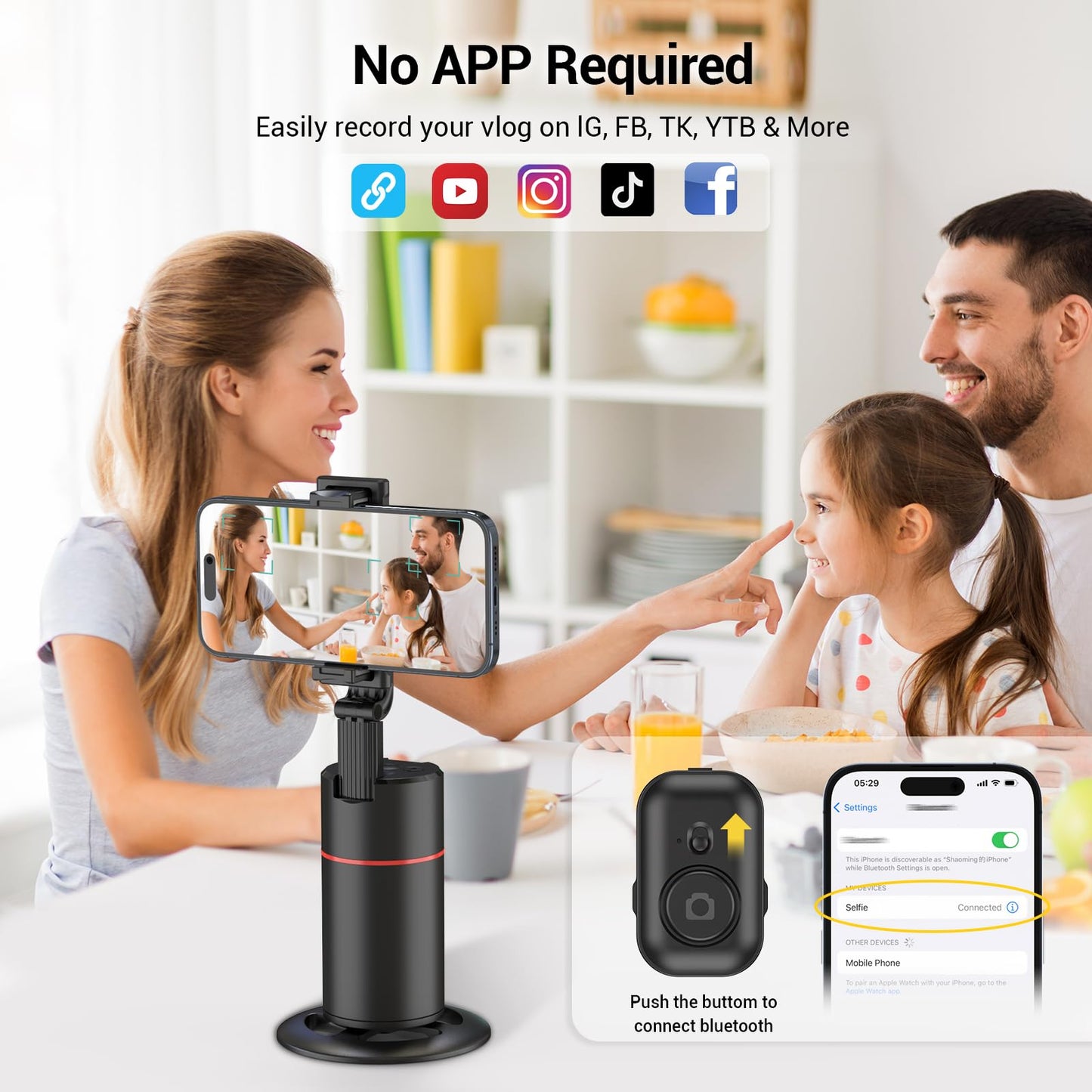 Auto Face Tracking Tripod 360° Rotating Auto Tracking Phone Holder, No App, Phone Camera Stand with Remote and Gesture Control, Smart Shooting Stand for Vlog/TIK Tok Live Video Recording - Medaid International