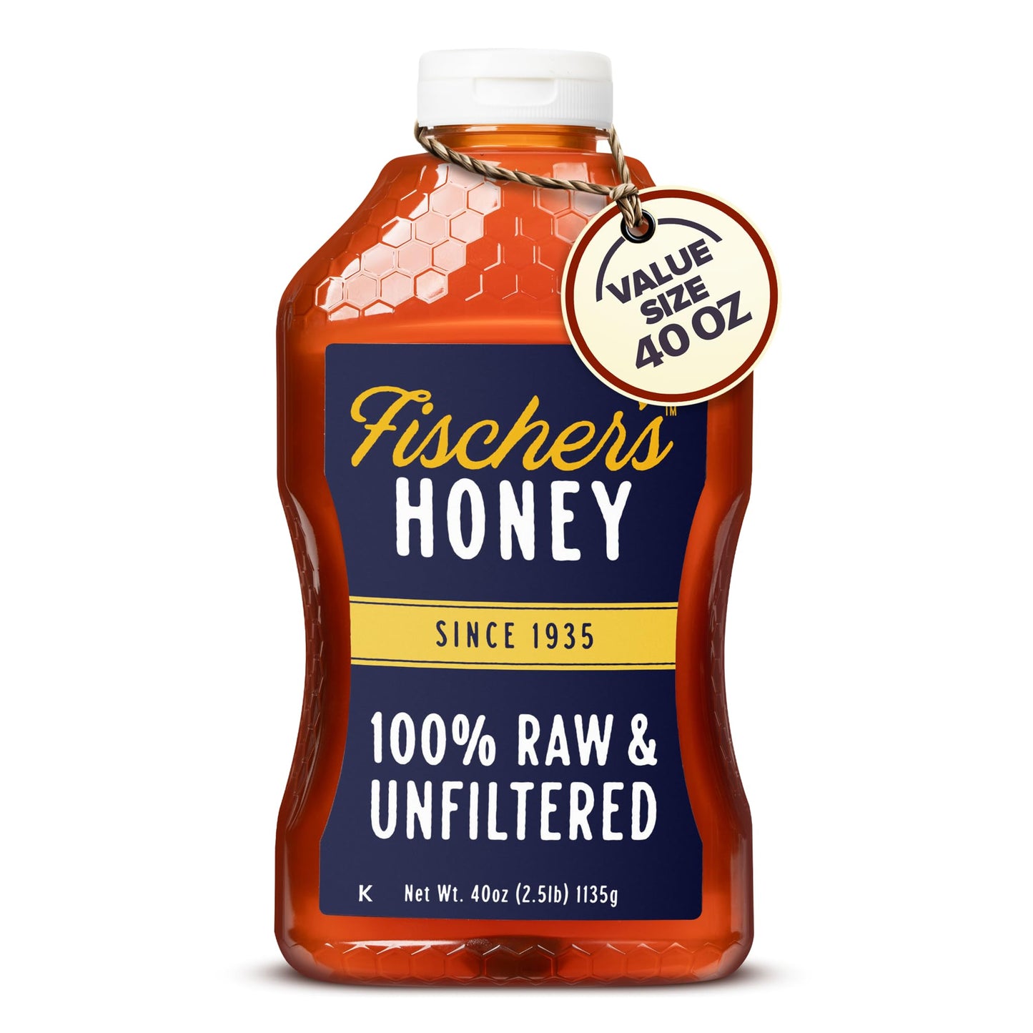 Fischer's 100% Pure, Raw & Unfiltered Honey, 40 oz – USA Made Honey – All-Natural Sweetener – Rich Flavor Profile, Packed with Nutrients - Medaid International