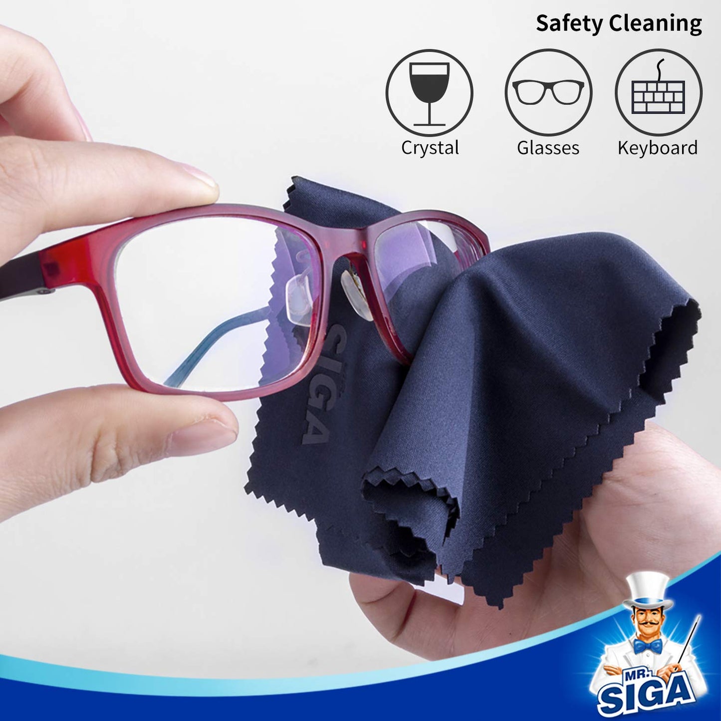MR.SIGA Premium Microfiber Cleaning Cloths for Lens, Eyeglasses, Screens, Tablets, Glasses, 6 Pack, 6 x 7 inches (15 x 18 cm) - Medaid International