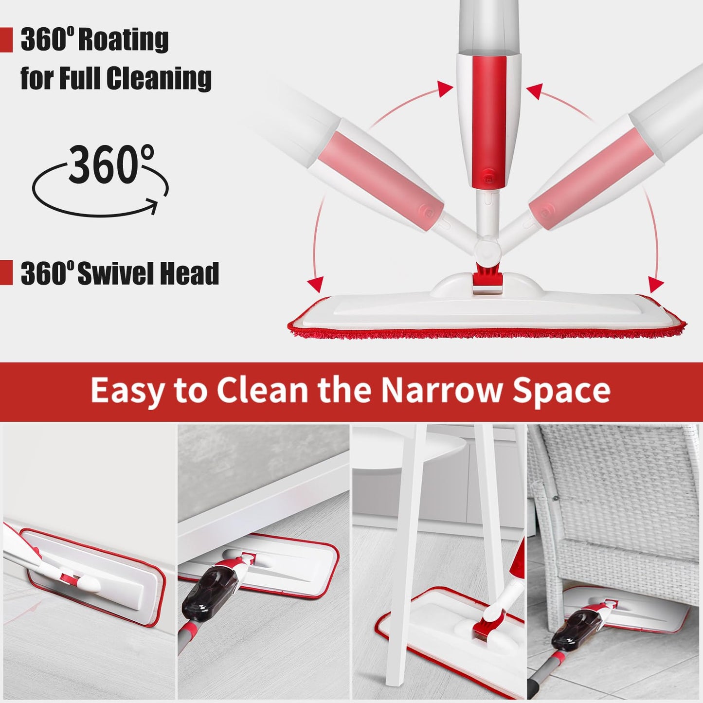 Spray Mops for Floor Cleaning Floor Mop with a Refillable Spray Bottle and 3 Washable Microfiber Pads Home or Commercial Use Dry Wet Flat Mop for Hardwood Laminate Wood (Purple) - Medaid International