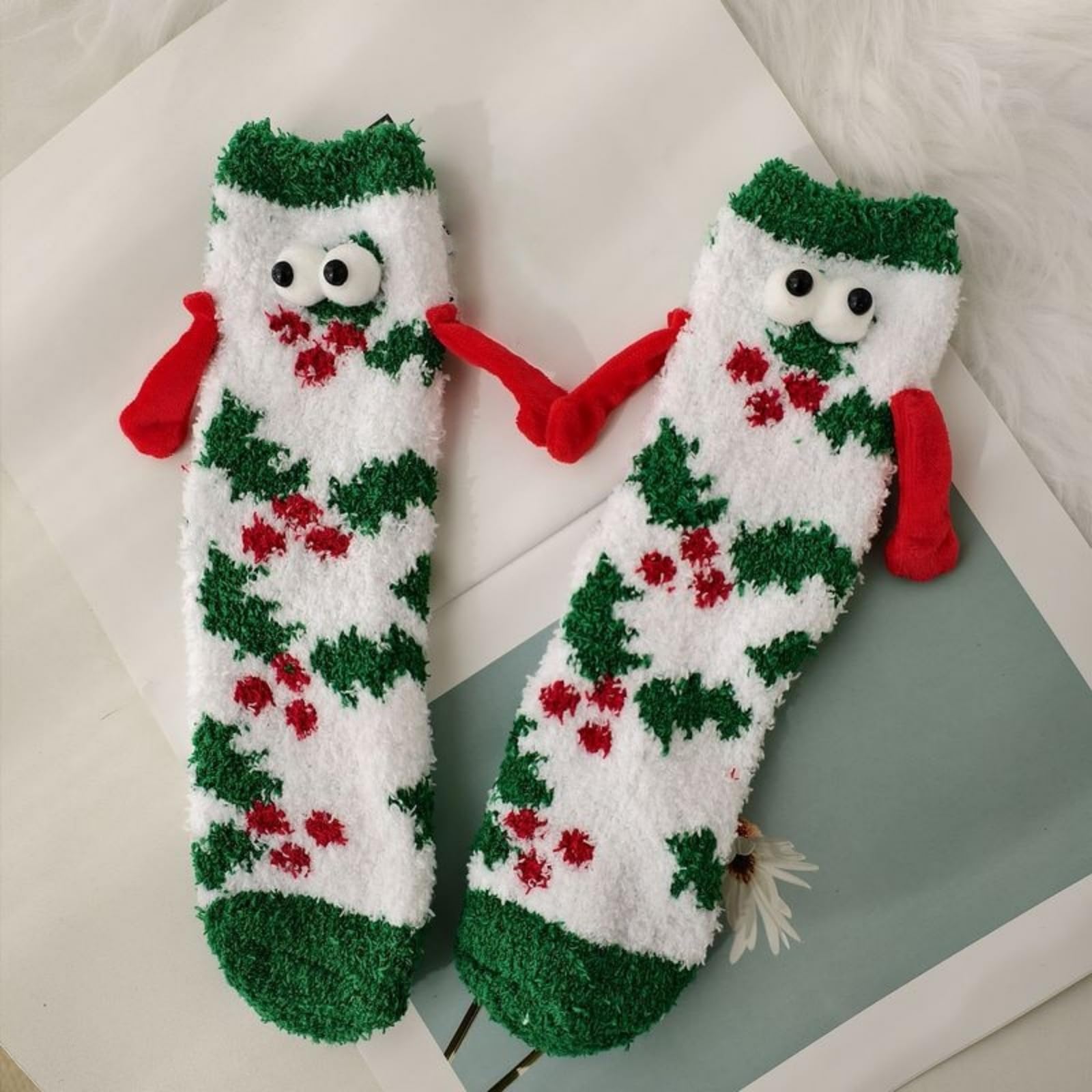 Women’s Christmas Coral Fleece Socks - Thick & Warm, Cute Holding-Hand Cartoon Crew Socks | Cozy for Sleep & Home Use - Medaid International