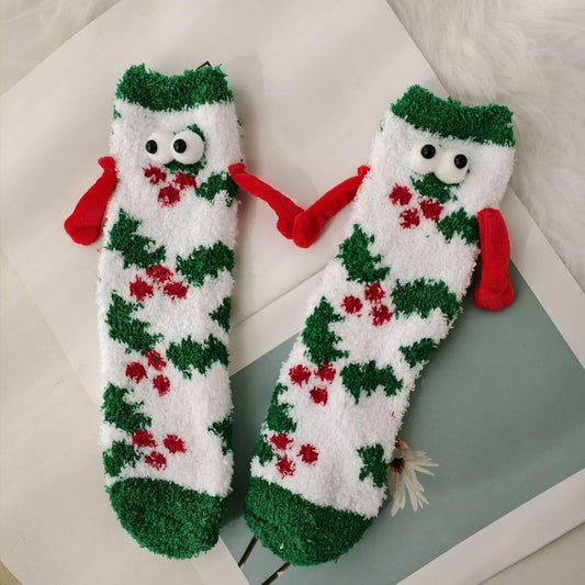 Women’s Christmas Coral Fleece Socks - Thick & Warm, Cute Holding-Hand Cartoon Crew Socks | Cozy for Sleep & Home Use - Medaid International