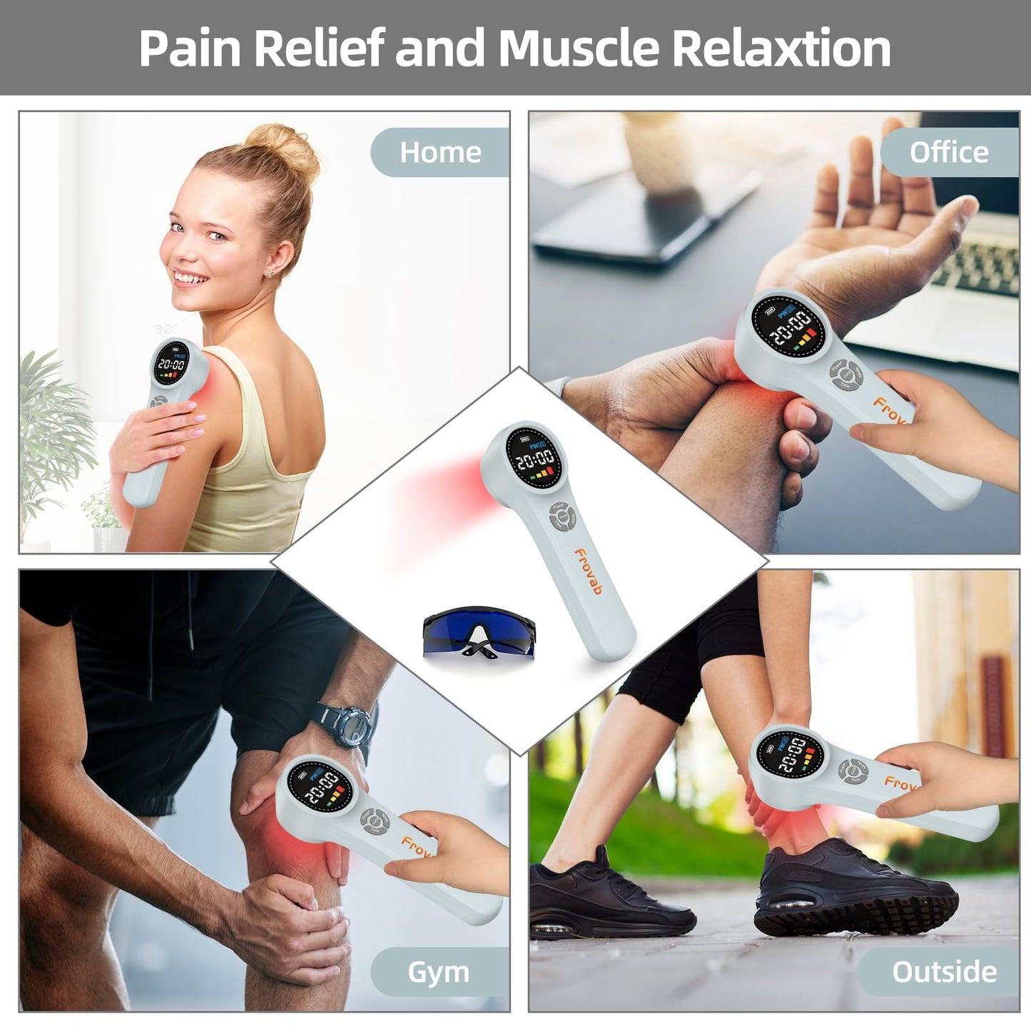 Frovab Cold Light Therapy Machine, 4x980nm+4x810nm+16x660nm, Red Light Therapy Device at Home, Infra Red Light Therapy for Pain, Hand Held Red Light Therapy Device for Elbows, Knees, Shoulders, Hands - Medaid International