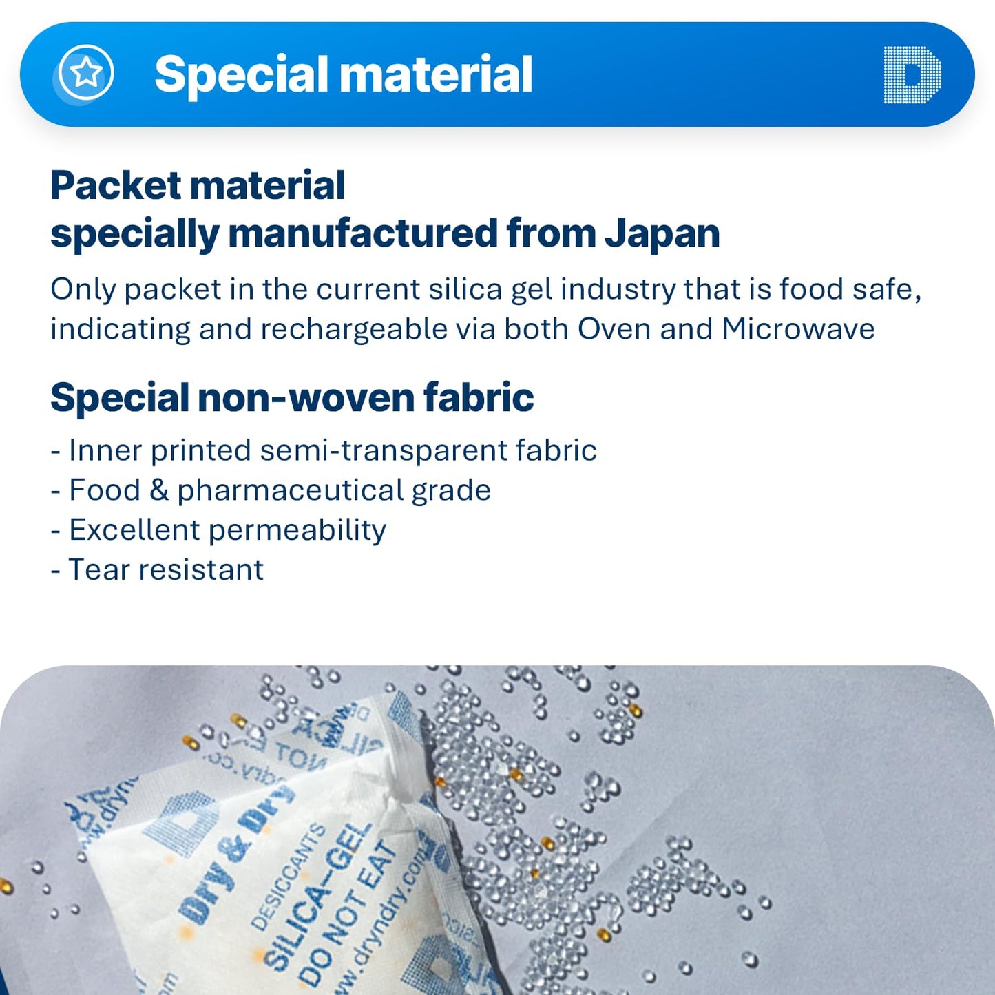 Dry & Dry Orange Indicating(Orange to Dark Green) Mixed Silica Gel Packets - Food Safe Rechargeable Silica Desiccants Gel Packs - 5 Packs (100 Gram) - Medaid International
