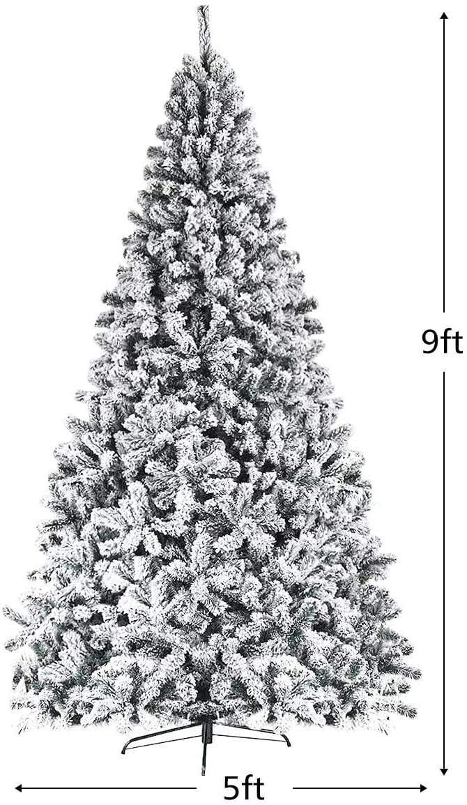 SPSUPE Artificial Christmas Tree, Premium PVC Xmas Full, Flocked Snow Pine Tree with Solid Metal Stand, Ideal for Indoor and Outdoor (9FT), White - Medaid International
