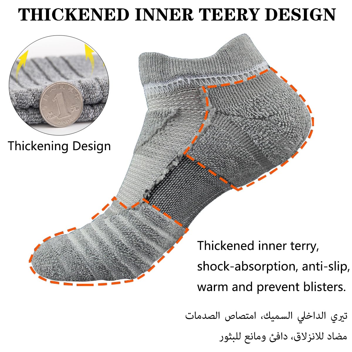 PUJANE 5 Pairs Ankle Athletic Running Socks Cushioned Breathable Low Cut Sports Tab Cotton Socks for Men and Women (White Size L) - Medaid International