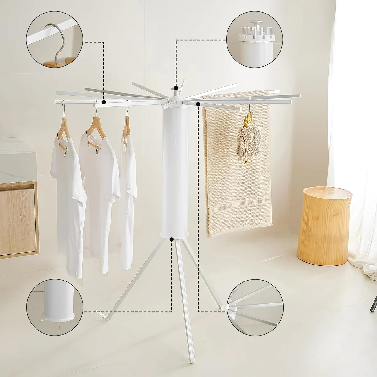 Folding Tripod Clothes Airer ‚Äì Compact Drying Rack with 16 Rotating Arms, Aluminum, Indoor/Outdoor Use - Medaid International