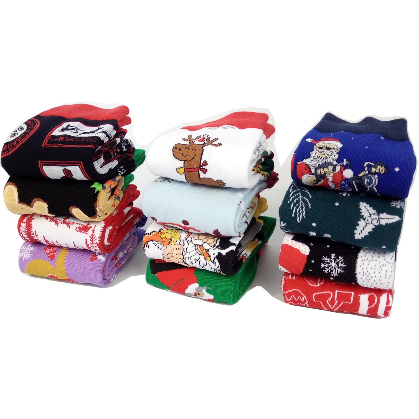 HSELL Funny Mens Christmas Patterned Dress Socks Crazy Design Cotton Fun Socks Novelty Gifts for Men (12 Pairs - Mens Christmas Assorted) - Medaid International