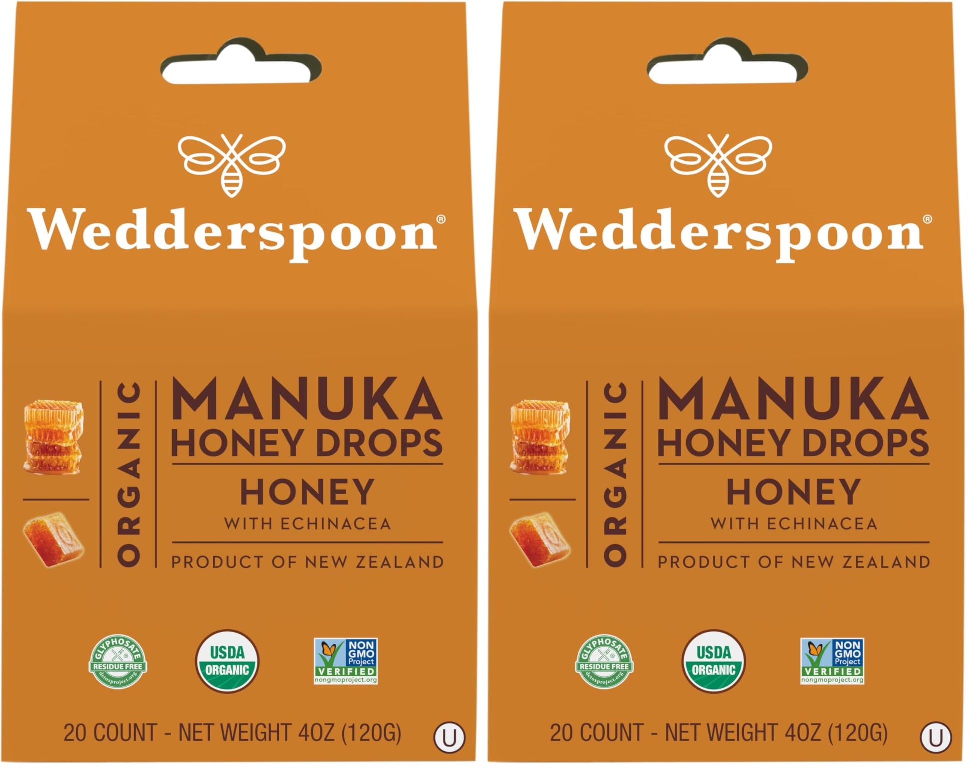 Wedderspoon Organic Manuka Honey Drops, Honey & Echinacea, 20 Count (Pack of 2) | Genuine New Zealand Honey | Perfect Remedy for Dry Throats - Medaid International