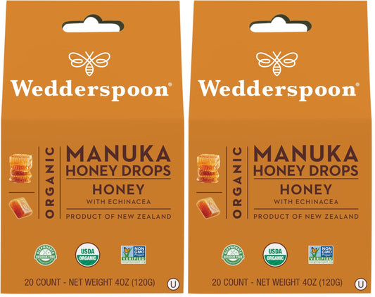 Wedderspoon Organic Manuka Honey Drops, Honey & Echinacea, 20 Count (Pack of 2) | Genuine New Zealand Honey | Perfect Remedy for Dry Throats - Medaid International