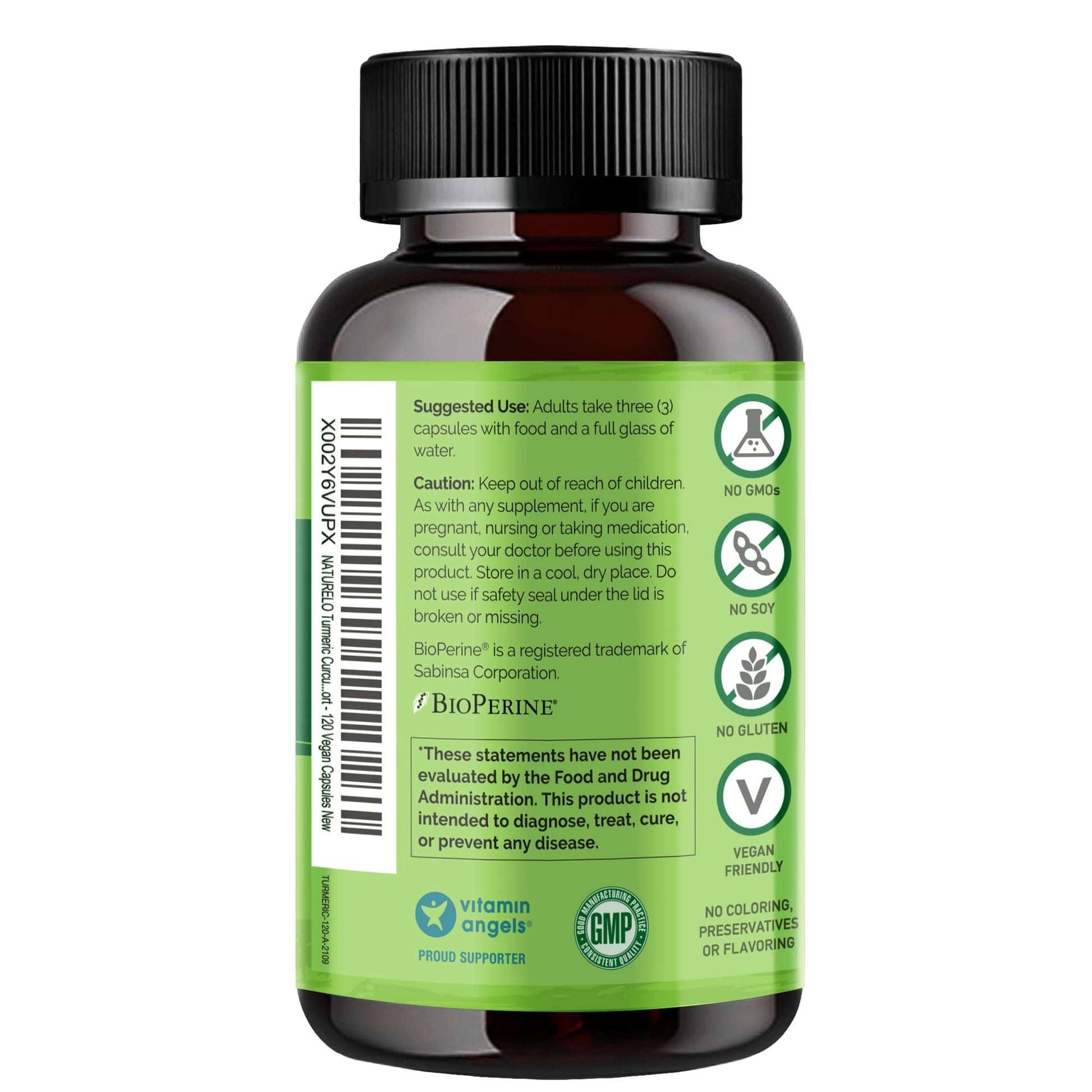 NATURELO Turmeric Curcumin - BioPerine for Better Absorption - Black Pepper, Ginger Root, Curcuminoids - Plant-Based Joint Discomfort Support - 120 Vegan Capsules - Medaid International