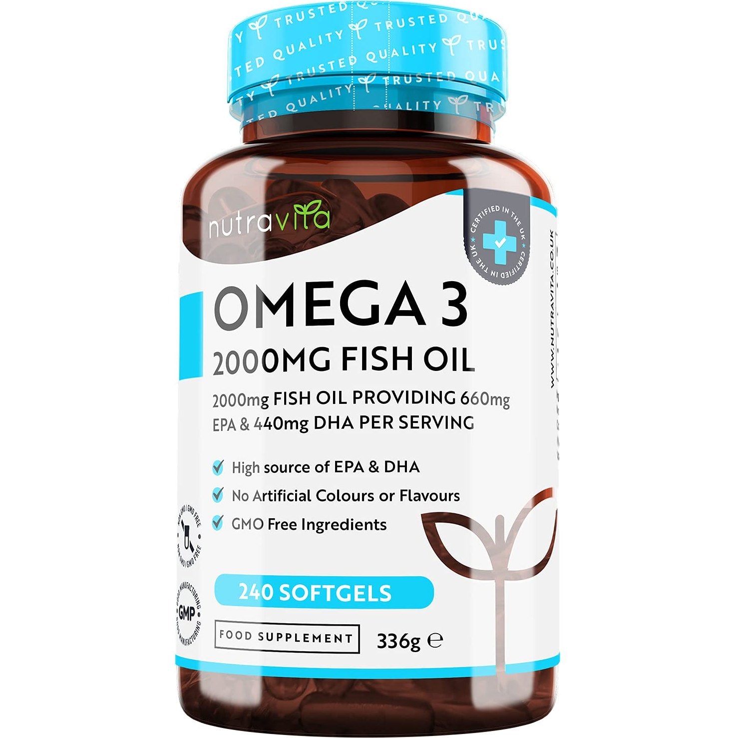 Omega 3 Pure Fish Oil 2000mg – 660mg EPA & 440mg DHA per Daily Serving – 240 Softgel Capsules – 4 Months Supply – for Maintenance of Normal Heart and Brain Function – Made in The UK by Nutravita - Medaid International