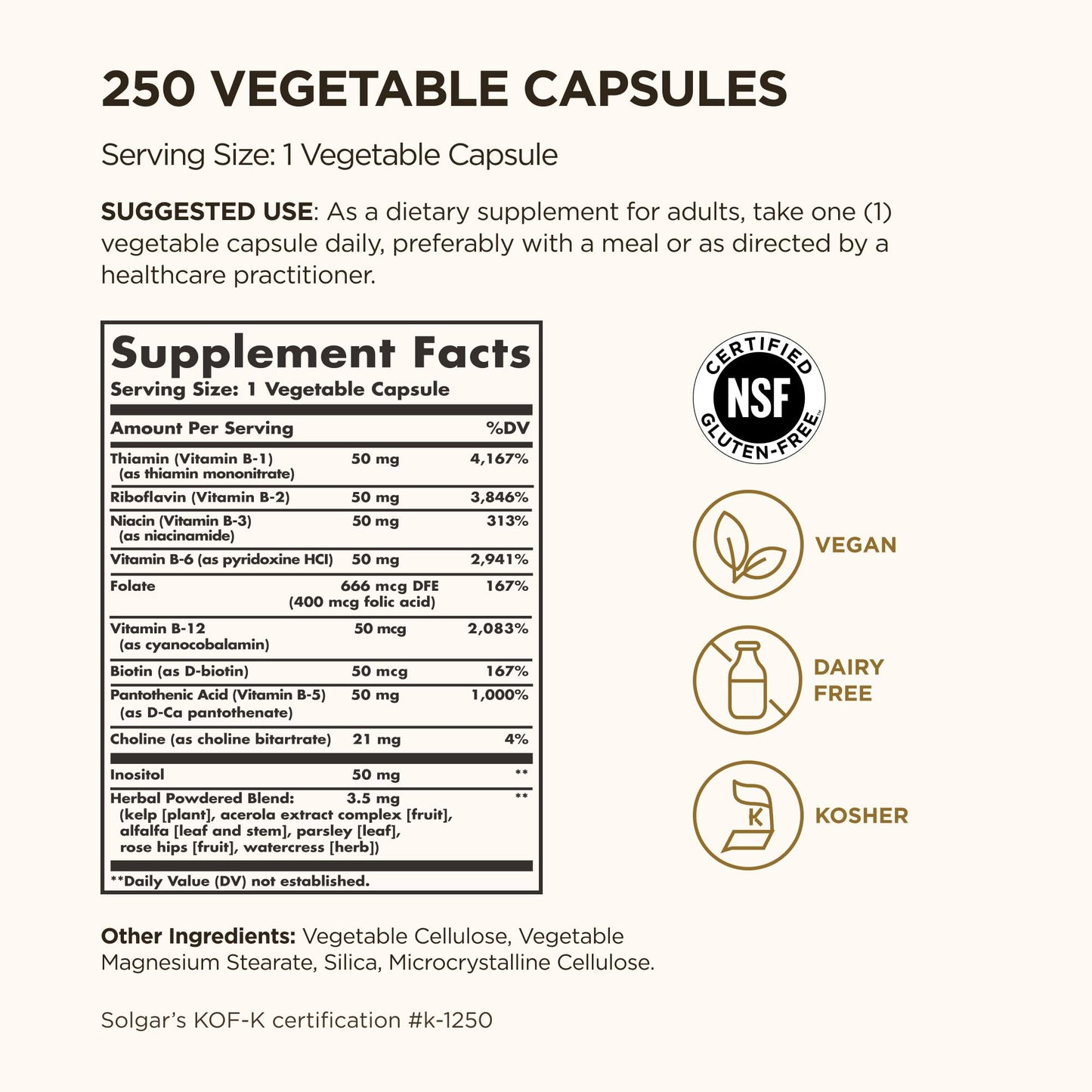 Solgar B-Complex “50”, 250 Vegetable Capsules - Energy Metabolism, Cardiovascular Support, Nervous System Support - Non-GMO, Vegan, Gluten Free, Dairy Free, Kosher - 250 Servings - Medaid International