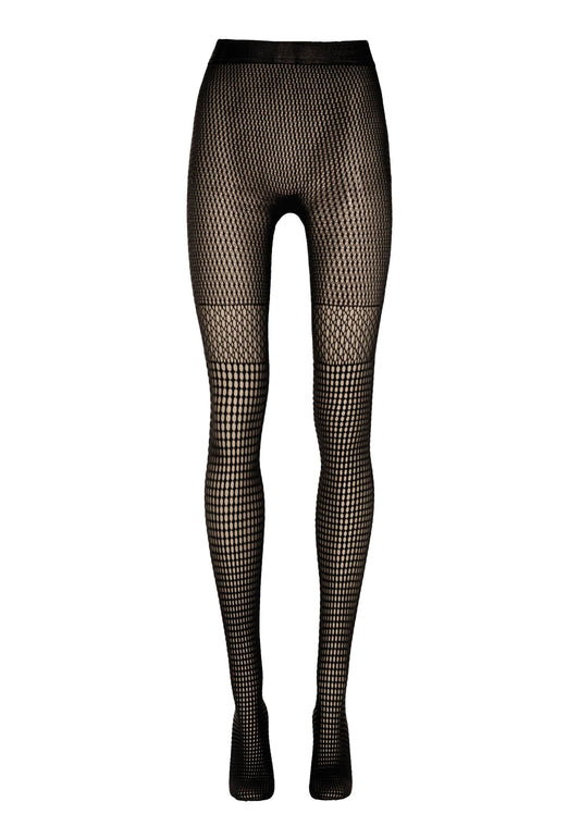 Wolford Mosaic Net Warp-Knit Tights for Women Seamless Geometric Pattern Hosiery with Stay-Up Effect Black Large - Medaid International