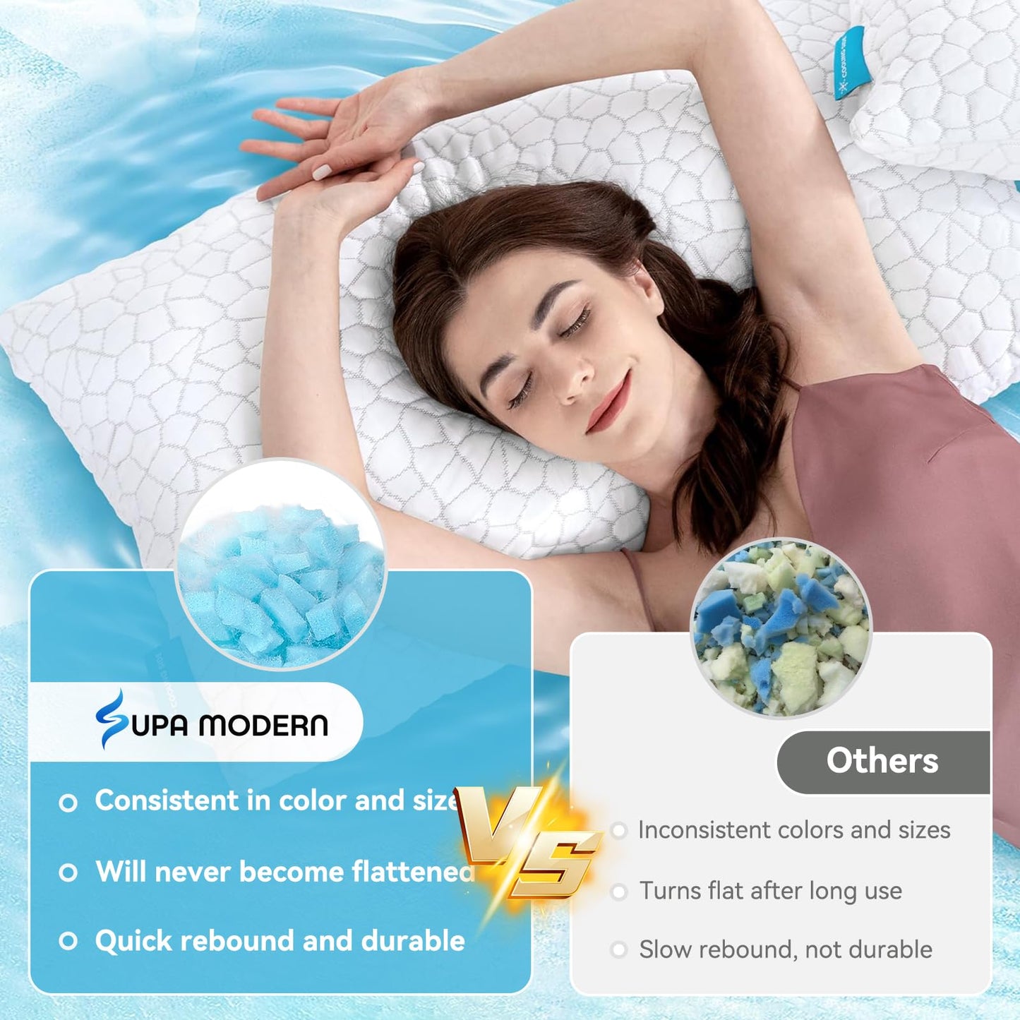 SUPA MODERN Cooling Pillows Queen Size Set of 2, Shredded Memory Foam Pillows for Sleeping 2 Pack, Adjustable Firm Bed Pillow for Side Back Stomach Sleepers, Cool Luxury Gel Pillow for Neck Support - Medaid International