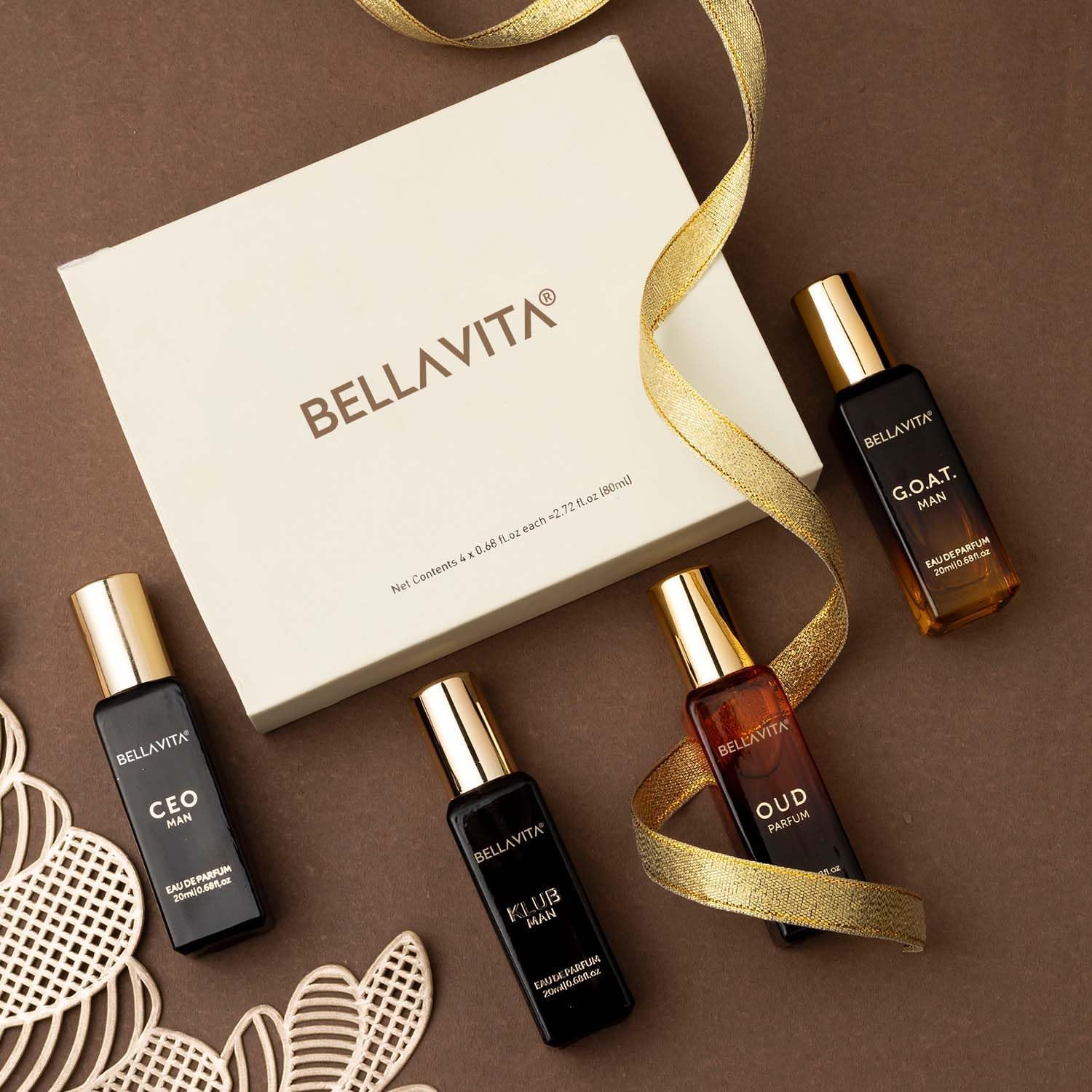 Bella Vita Luxury Long Lasting Perfume Gift Set for Man | 4x20ml | Gifts for Men | Woody, Citrusy, Oud, Premium Fragrance Scent | KLUB, OUD, CEO, G.O.A.T - Medaid International