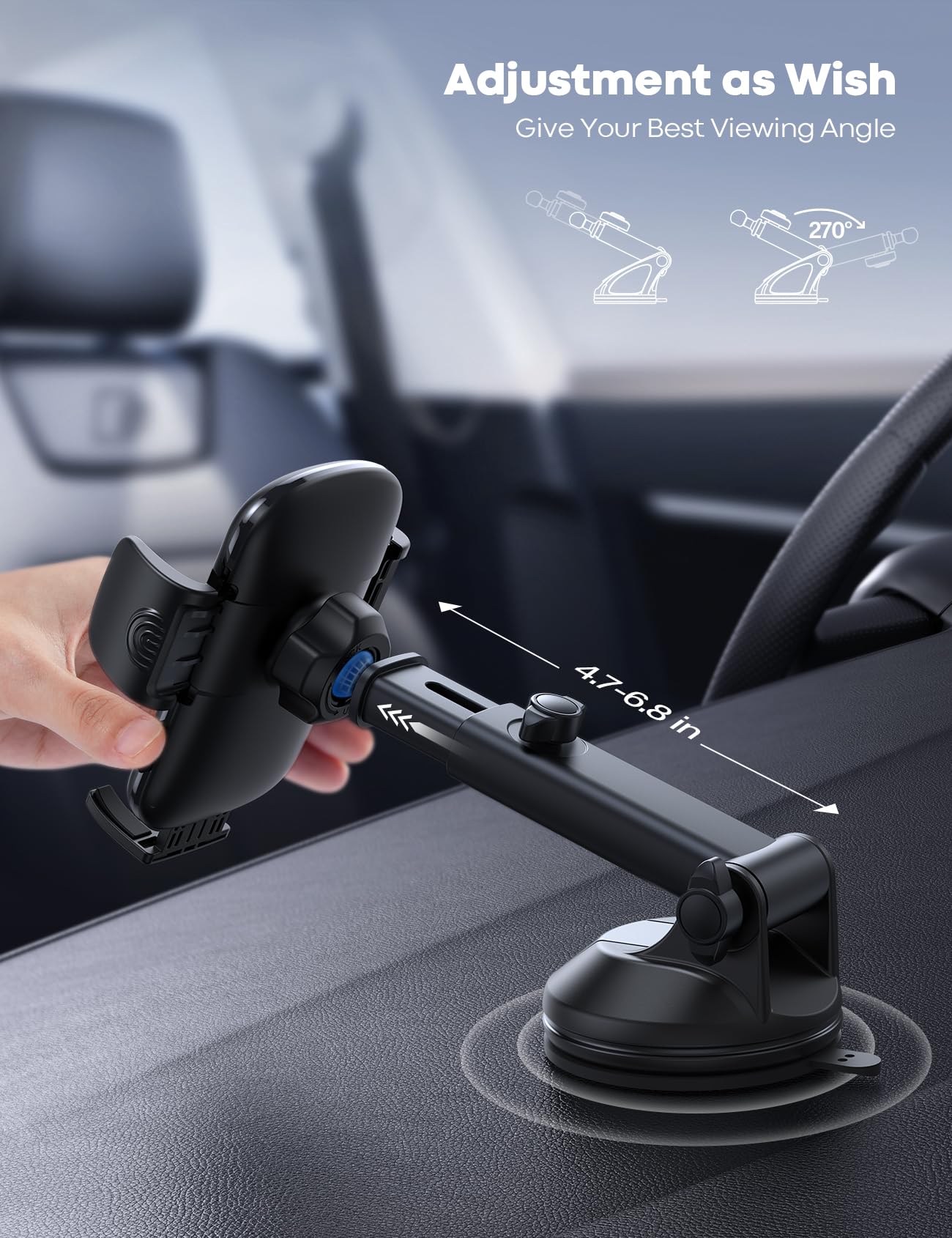 Lamicall Car Phone Holder - [Strongest Military-Grade Suction Cup] 360° Rotation Phone Holders for Your Car Quick Release Adjustable Car Phone Mount Dashboard for iPhone 17 16 Galaxy Smartphone Truck - Medaid International