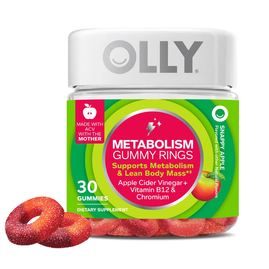 OLLY Metabolism Gummy Rings, Apple Cider Vinegar, Vitamin B12, Chromium, Energy and Digestive Health, Chewable Supplement, Apple Flavor - 30 Count - Medaid International