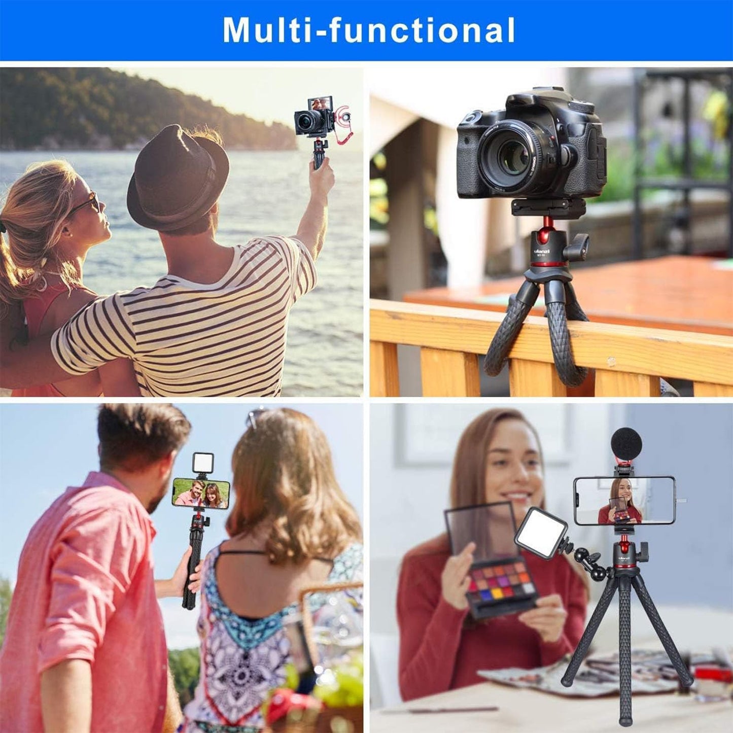 ULANZI Camera Tripod, Mini Flexible Stand w Hidden Phone Holder w Cold Shoe Mount, 1/4'' Screw f Magic Arm, Universal f iPhone 17 16 15 14 Pro Max XS Max X Samsung Canon Nikon Sony DJ Pocket 3 Cameras - Medaid International