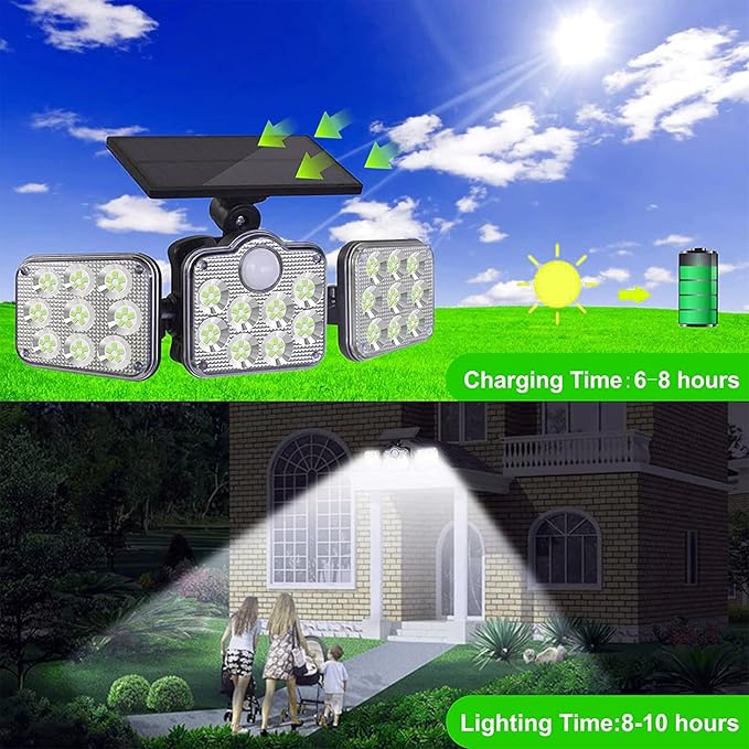 كشاف طاقة شمسية للحماية – 3 روس بيتحرّكوا، 138 ضو LED، ضد الميّ