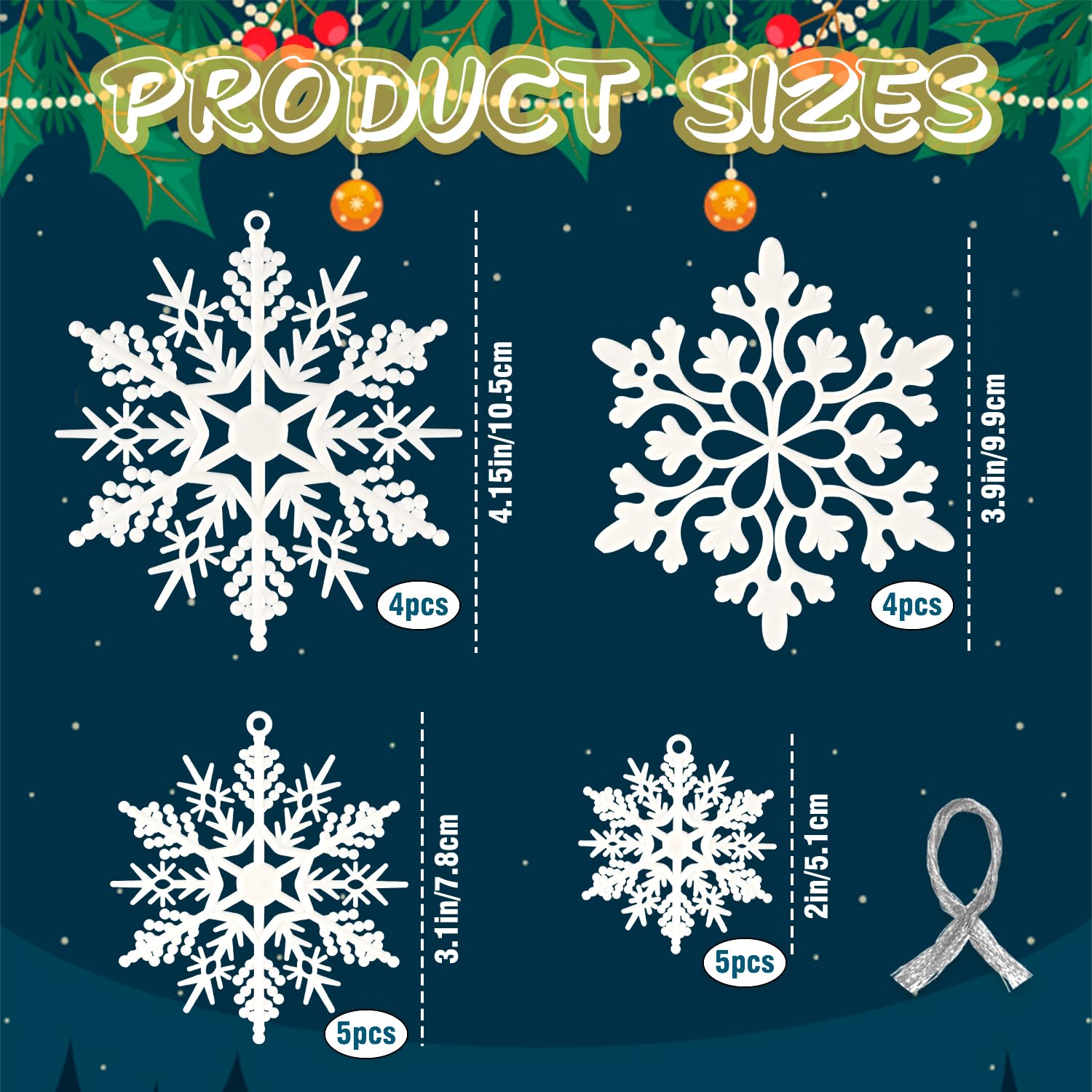 18pcs Christmas White Plastic Snowflake Hanging Ornaments for Winter Christmas Tree Decorations Size Varies Craft Snowflakes - Medaid International