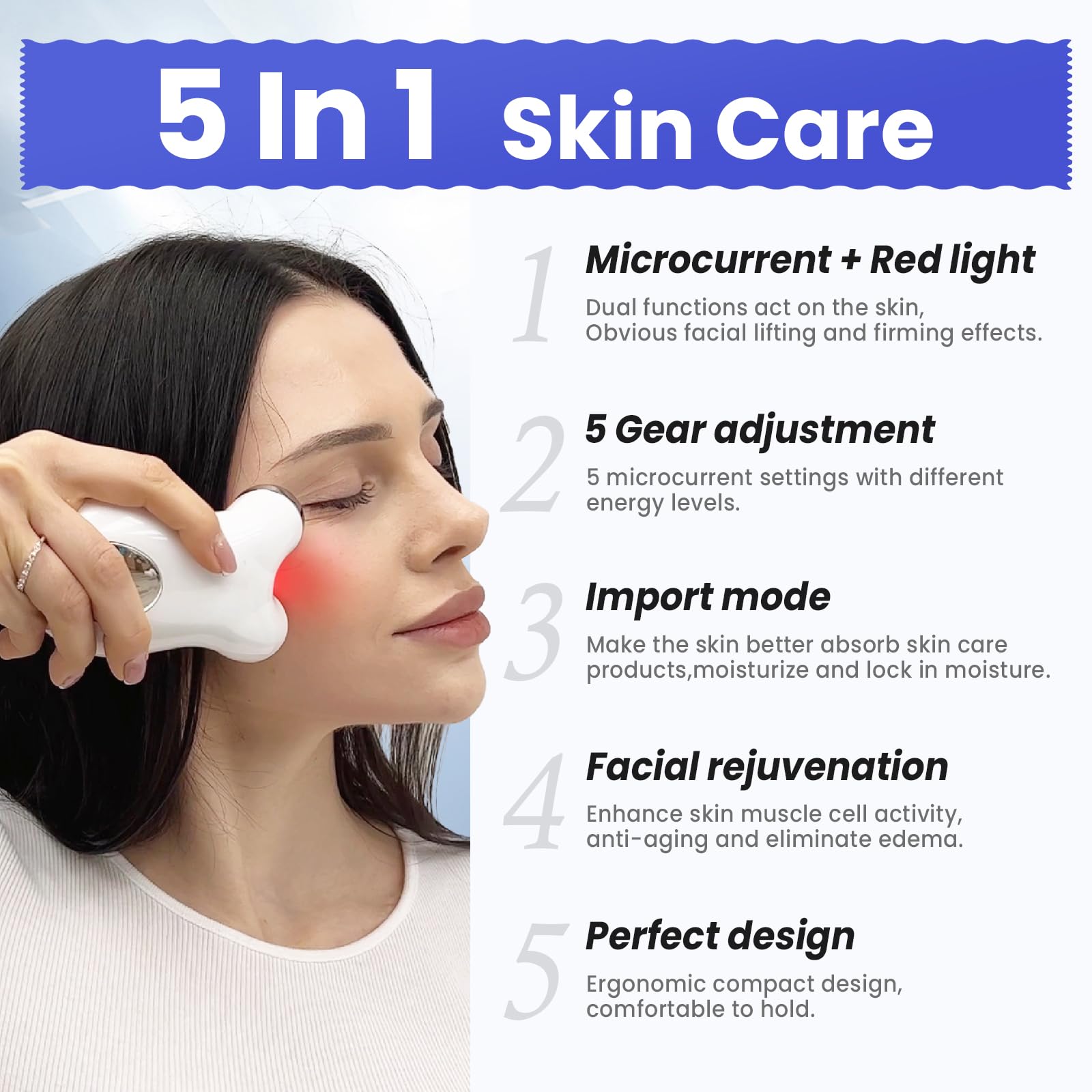 Gunfay Microcurrent Facial Device,Latest Red Light Technology,Enhances The Ability to Lift The Face and Tighten The Skin,USB Red Light Device for Face,for Facial Wrinkle Equipment, standard, White - Medaid International