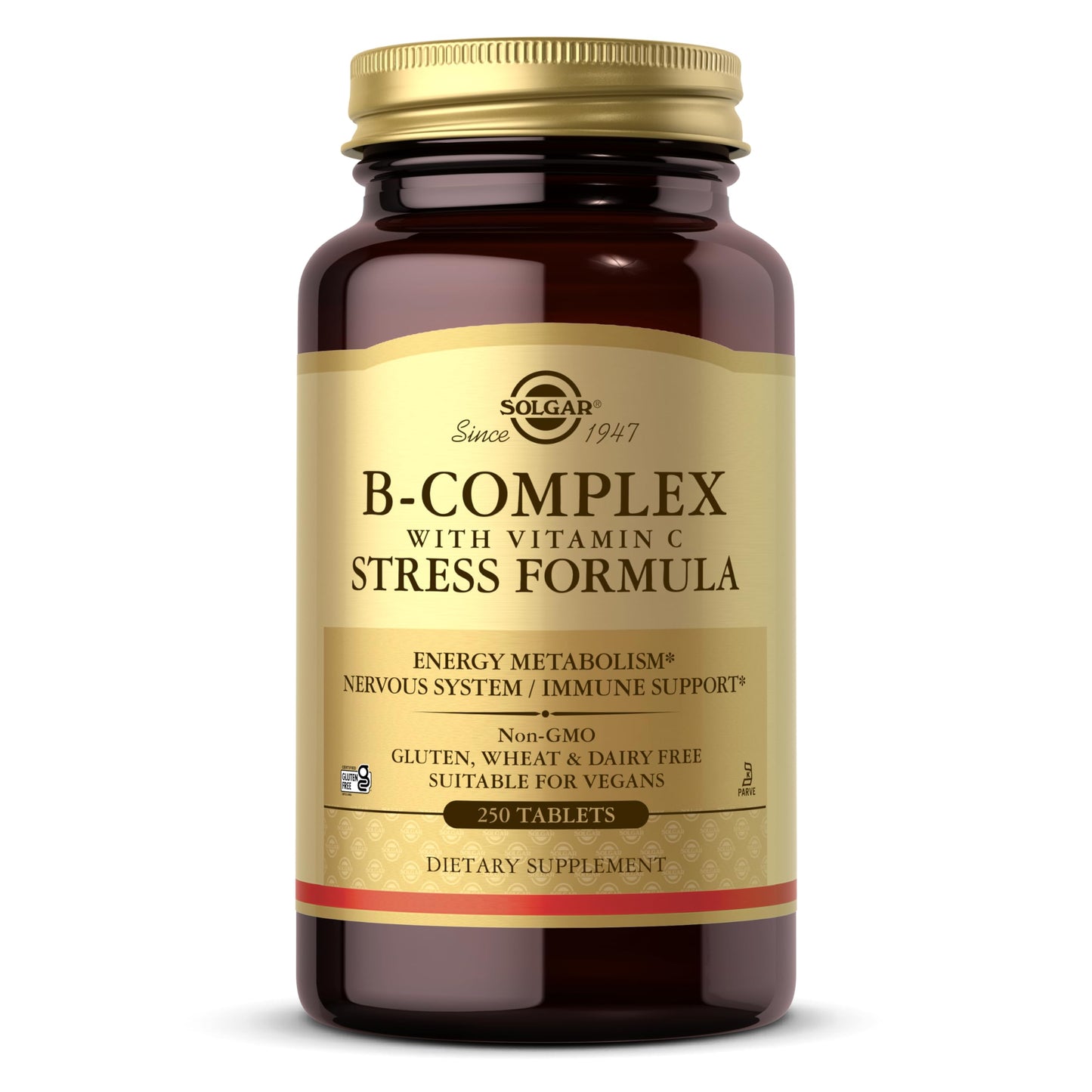 Solgar B-Complex with Vitamin C Stress Formula, 250 Tablets - Energy Metabolism, Nervous System & Immune Support - Non-GMO, Vegan, Gluten Free, Dairy Free, Kosher - 125 Servings - Medaid International