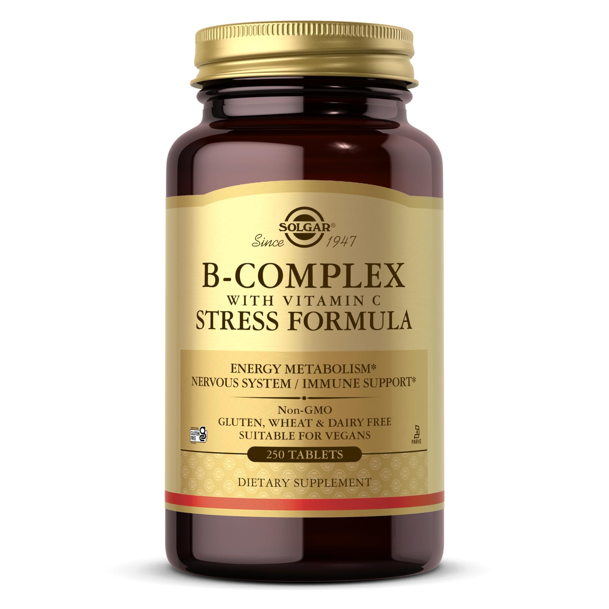 Solgar B-Complex with Vitamin C Stress Formula, 250 Tablets - Energy Metabolism, Nervous System & Immune Support - Non-GMO, Vegan, Gluten Free, Dairy Free, Kosher - 125 Servings - Medaid International