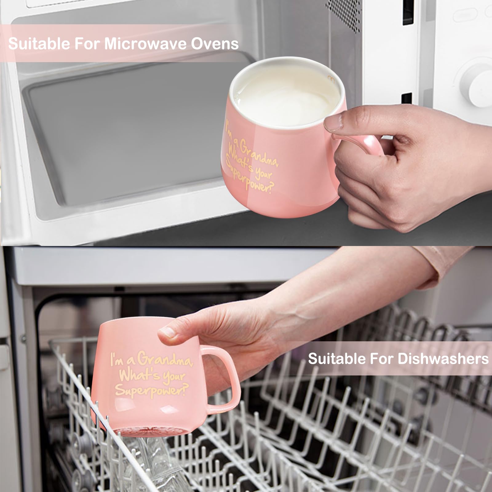 Yalucky Pink Ceramic Coffee Mug, 12 oz, 'I'm a Grandma What's Your Superpower', Includes Fuzzy Socks, Perfect for Grandma Gifts: Birthday, Mother's Day, Christmas - Medaid International