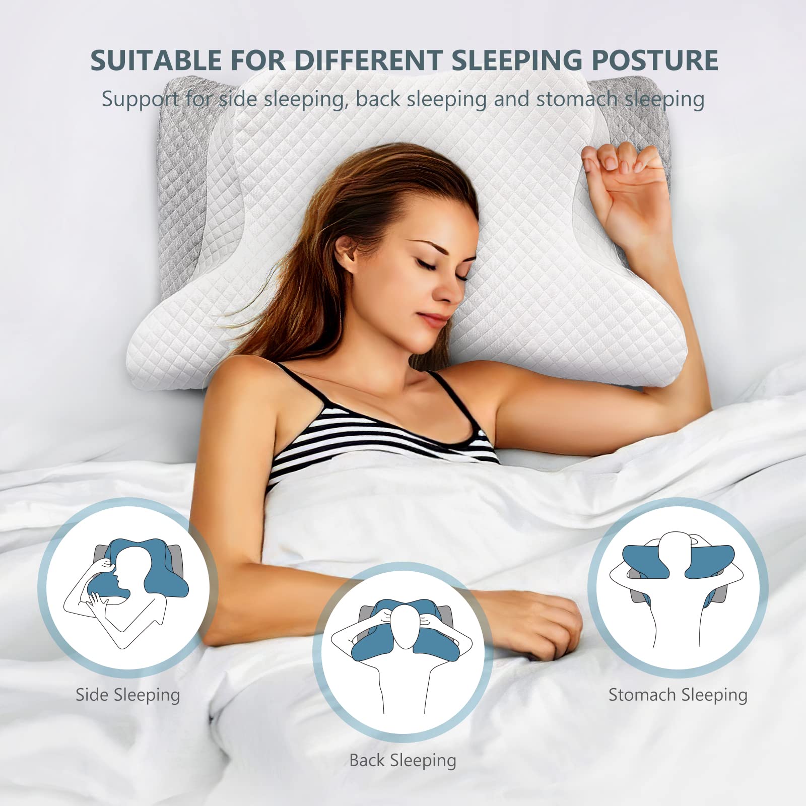 ZAMAT Adjustable Cervical Memory Foam Pillow, Odorless Neck Pillows for Pain Relief, Orthopedic Pillows for Sleeping with Cooling Pillowcase, Ergonomic Support Pillow for Stomach, Back, Side Sleeper - Medaid International
