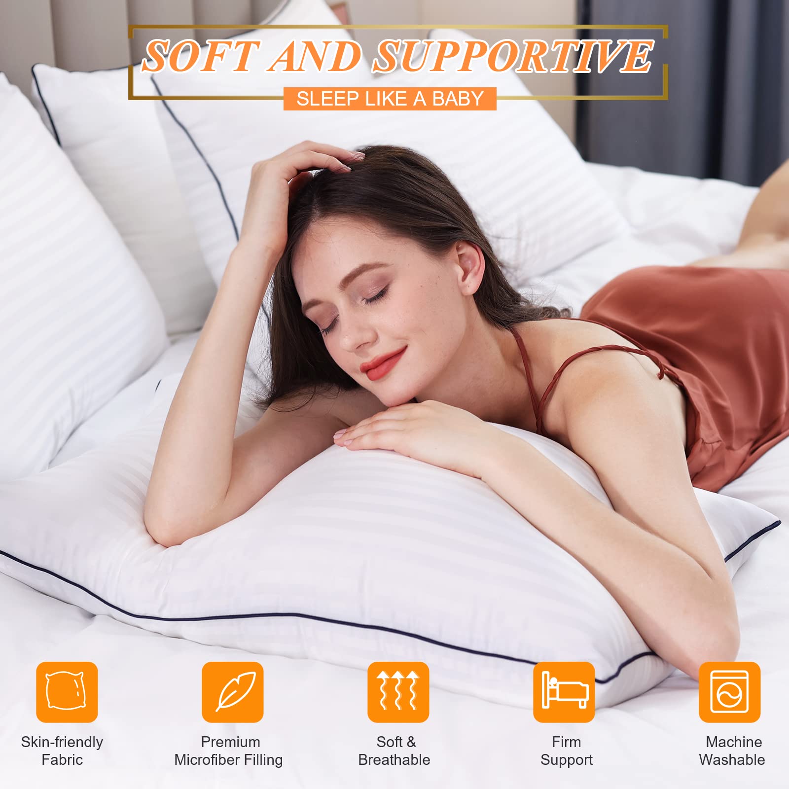 SEMZSOM Bed Pillows for Sleeping, King Size Pillows Set of 2 Cooling Luxury Hotel Quality Pillow with Premium Soft Down Alternative Filling for Back, Stomach or Side Sleepers - Medaid International