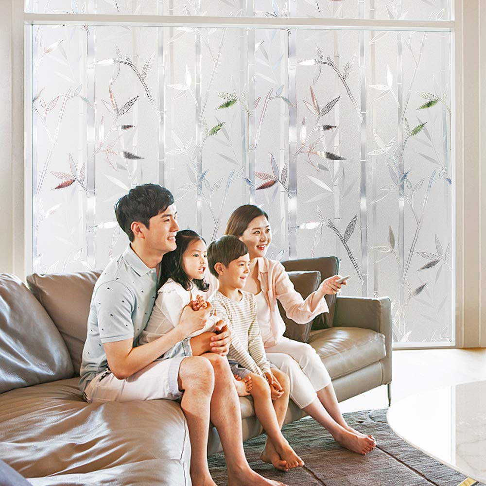 Niviy Bamboo Privacy Film - Frosted Window Sticker, Decorative Cling, Non-Adhesive Removable Glass Coverings for Bathroom, Kitchen, Office - 17.7 x 118 Inches - Medaid International