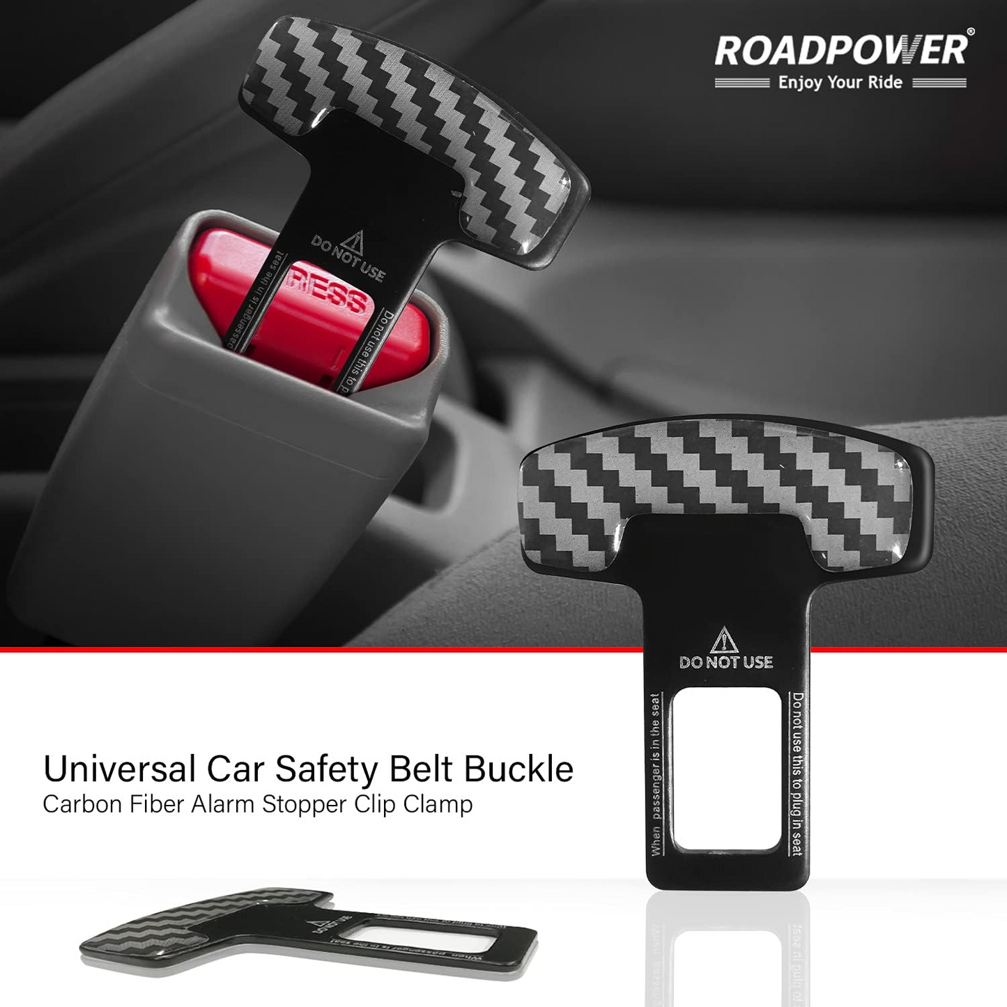 Car Safety Seat Belt Buckle Alarm Stopper Silencer Clip Clamp Carbon Fiber Universal (2 Pcs) - Medaid International