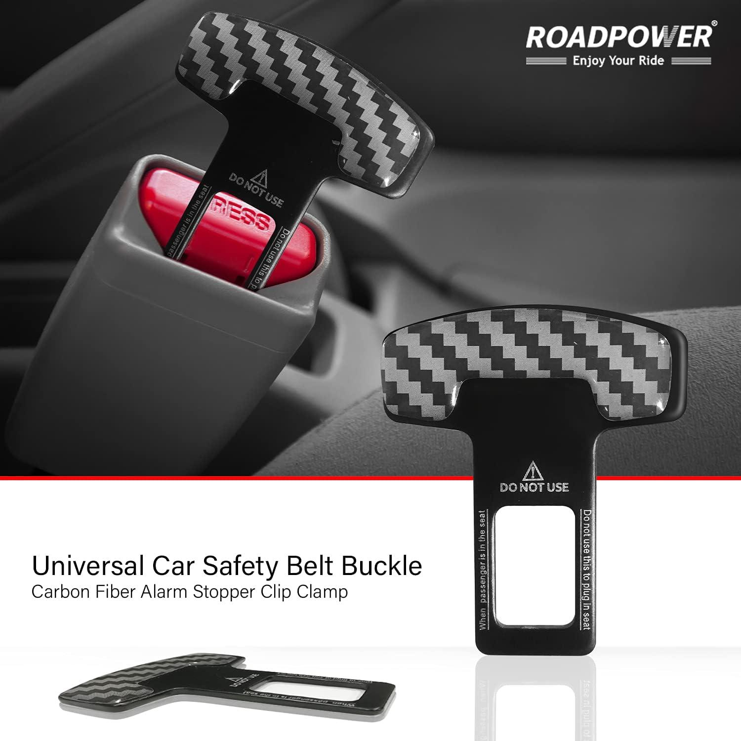 Car Safety Seat Belt Buckle Alarm Stopper Silencer Clip Clamp Carbon Fiber Universal (2 Pcs) - Medaid International