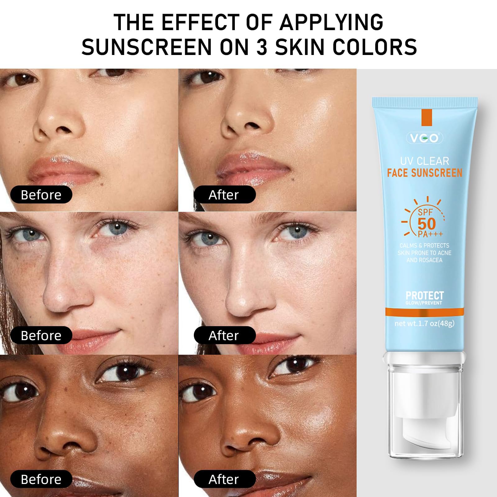 VGO Clear Face Sunscreen SPF 50, Hydrating Sun Essence Leaves No Sticky Feeling Travel Size Sunscreen Against UVA and UVB Rays 50ml / 1.7oz - Medaid International