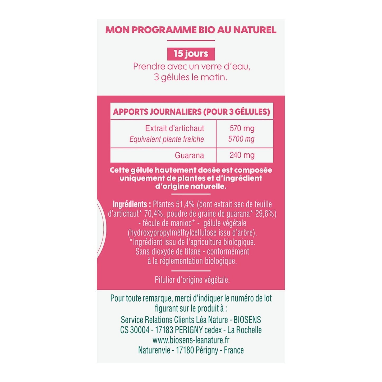 Biosens - Gélule végétale Stimulant Minceur - Artichaut et Guarana - Certifié Bio AB Vegan - Fabriqué en France - Actifs 100% Végétaux - Programme de 15 jours - 45 gélules - Medaid International