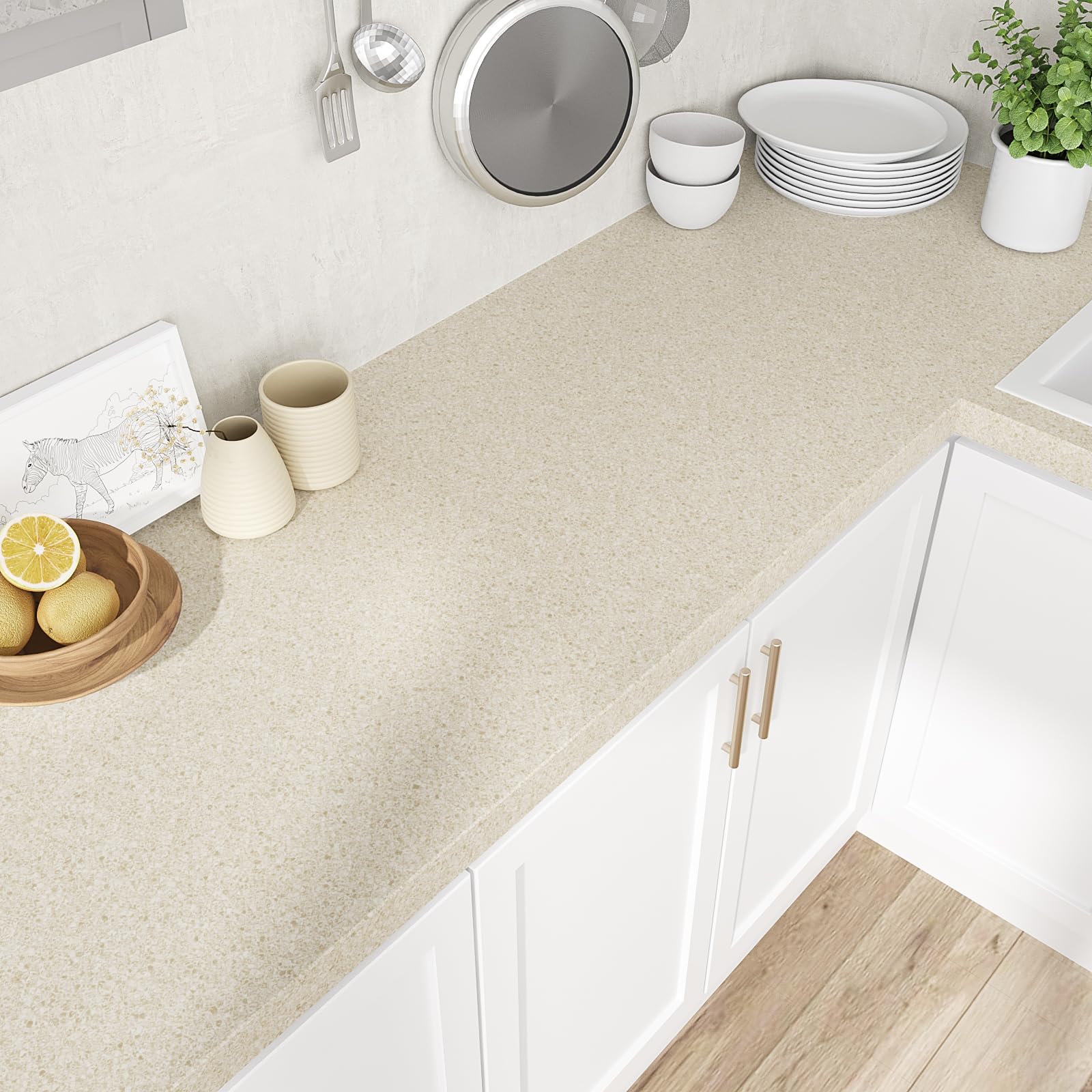 VEELIKE Beige Granite Contact Paper for Countertops Waterproof Peel and Stick Countertops Covers 15.7''x118'' Marble Countertop Wallpaper Peel and Stick Counter Top Vinyl Wrap for Kitchen Bathroom - Medaid International