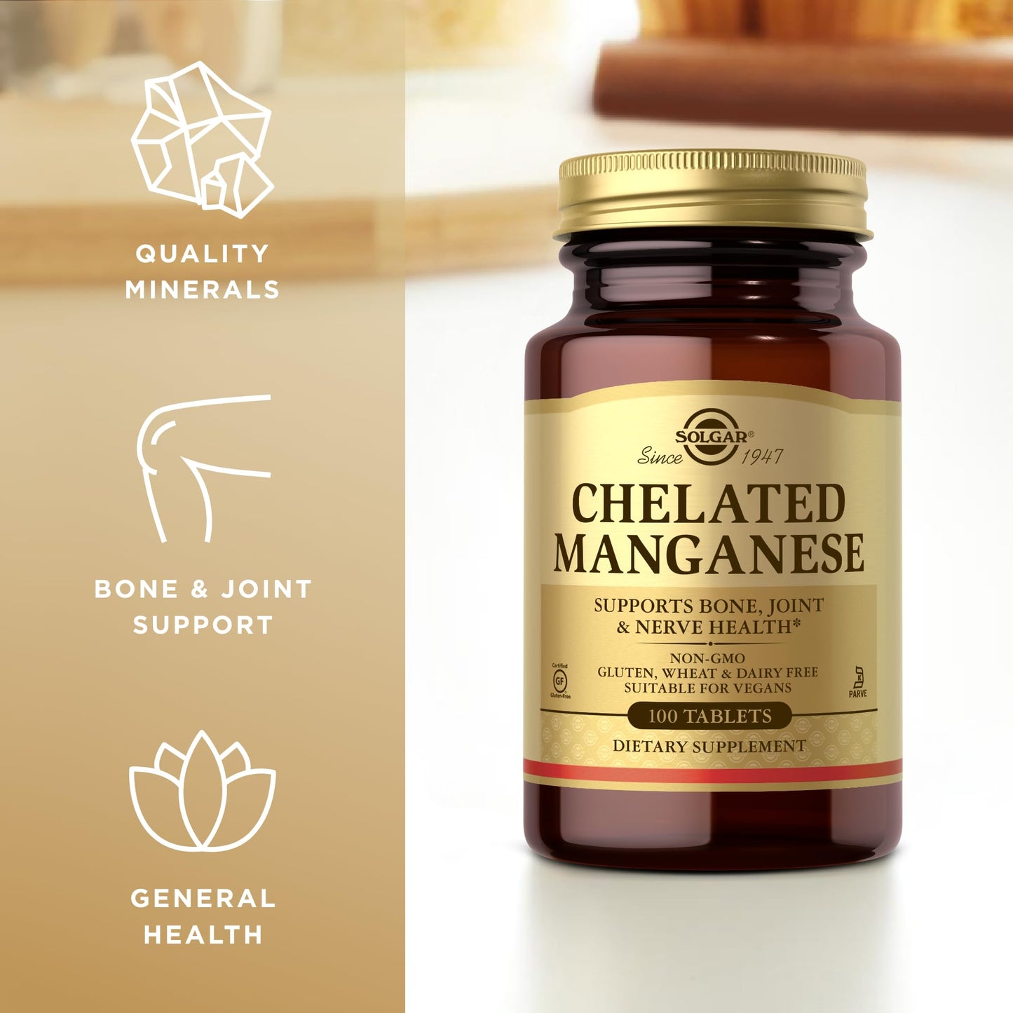 Solgar Chelated Manganese - 100 Tablets - Supports Bone, Joint & Nerve Health - Non-GMO, Vegan, Gluten Free, Dairy Free, Kosher - 100 Servings - Medaid International