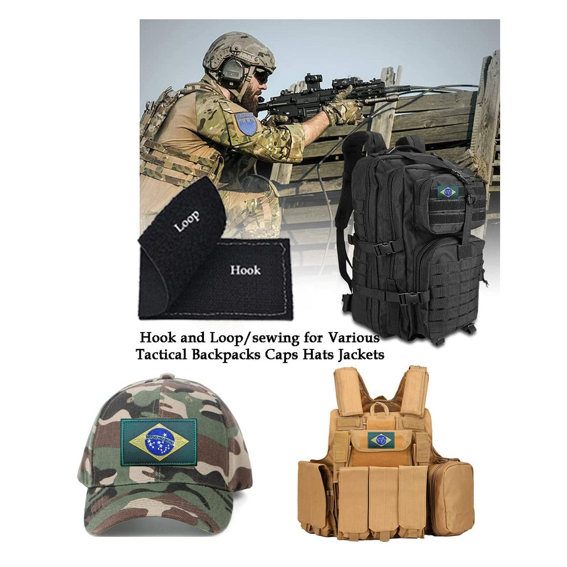 2 PCS AliPlus Brazil Flag Patches Embroidered Tactical Military Morale Patch Applique Fastener Hook and Loop - Medaid International