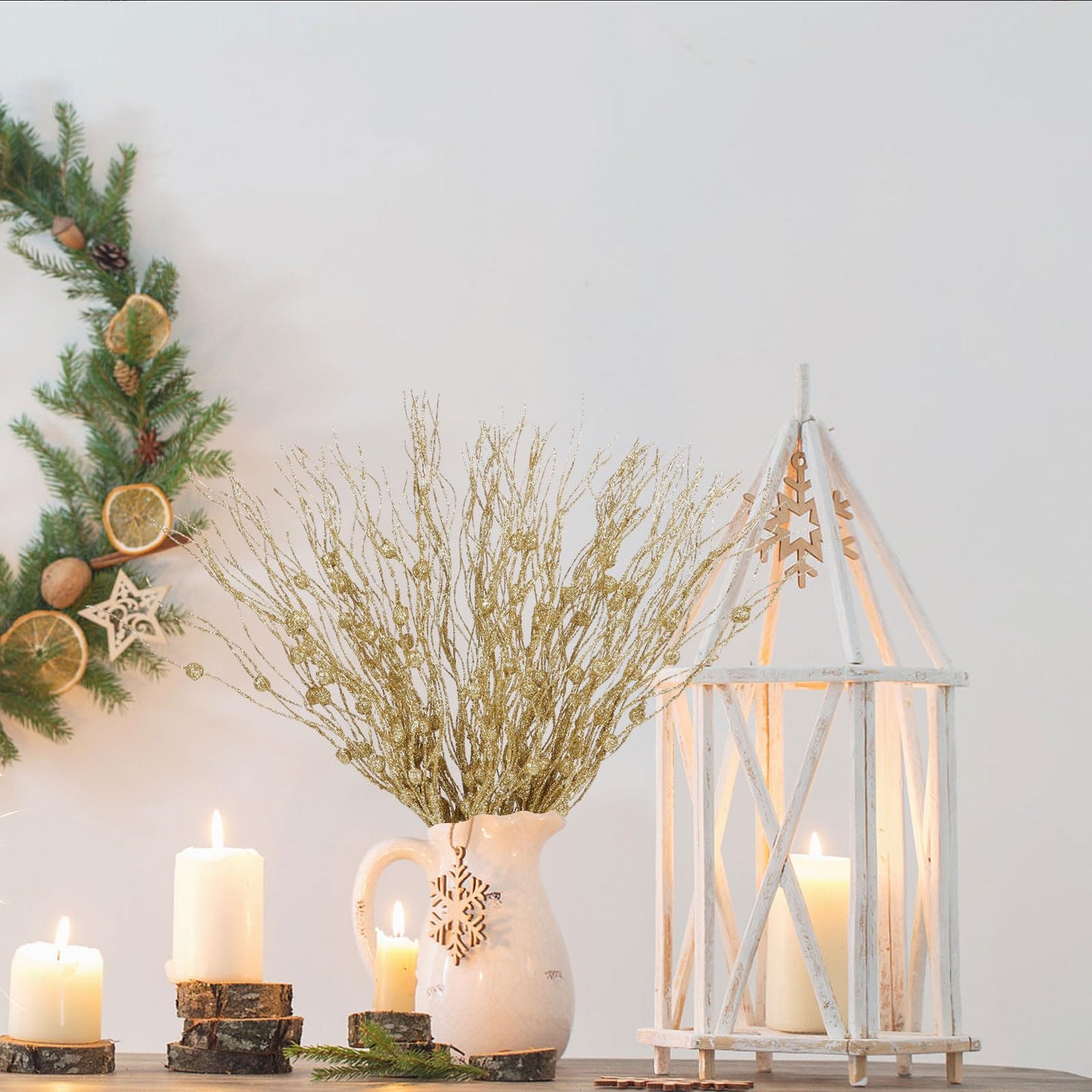 LOAVER 18 Pack Christmas Artificial Glitter Berry Stem Ornaments,15.7 Inches Decorative Xmas Picks Glittery Twigs Bead Sticks for Christmas Tree DIY Crafts Vase Fillers Party Supplies(Gold) - Medaid International