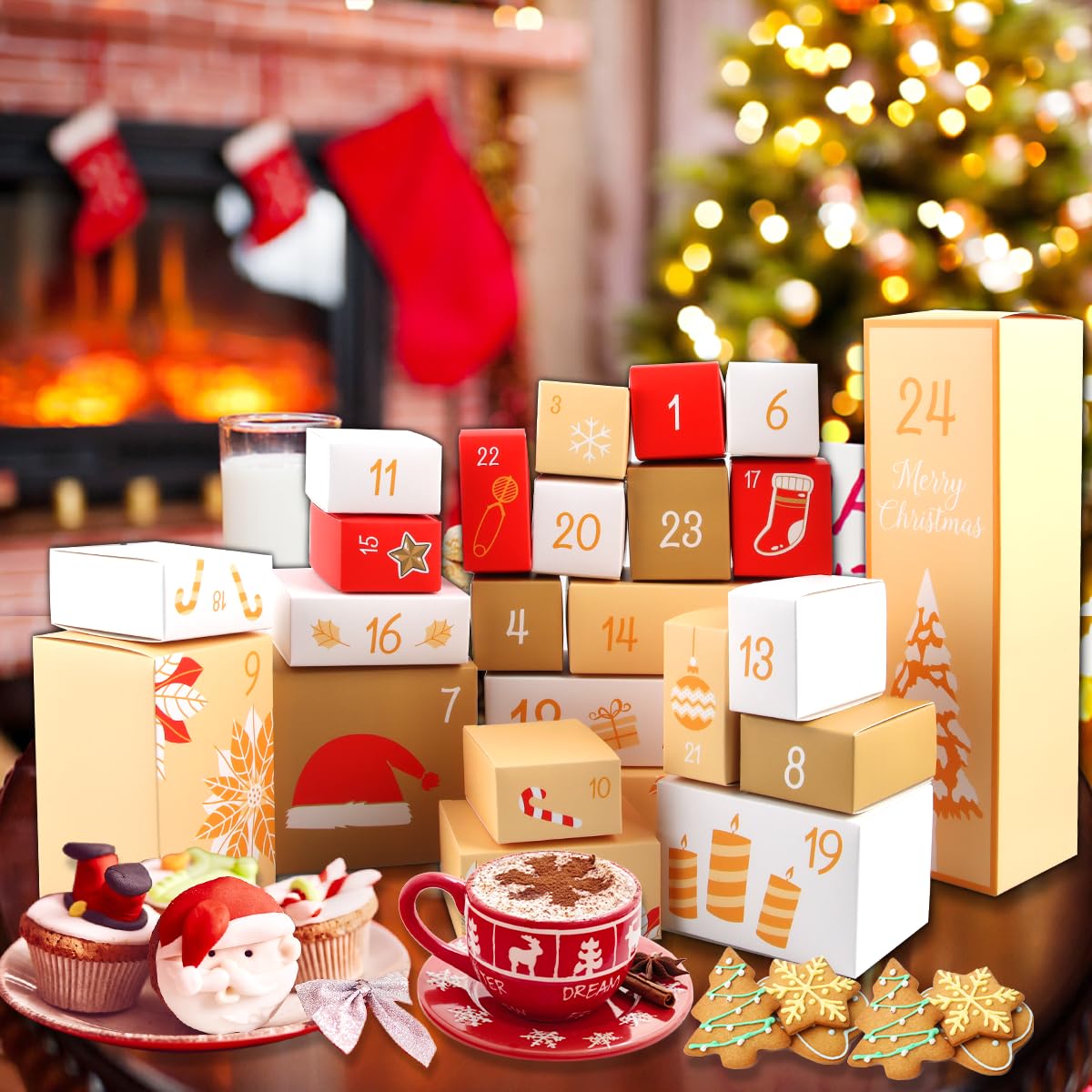 Christmas Advent Calendars 2023 – 24 Colorful Reusable Boxes for Filling, Advent Calendar Fillers for Kids & Adults, Perfect Christmas Gifts and Presents - Medaid International