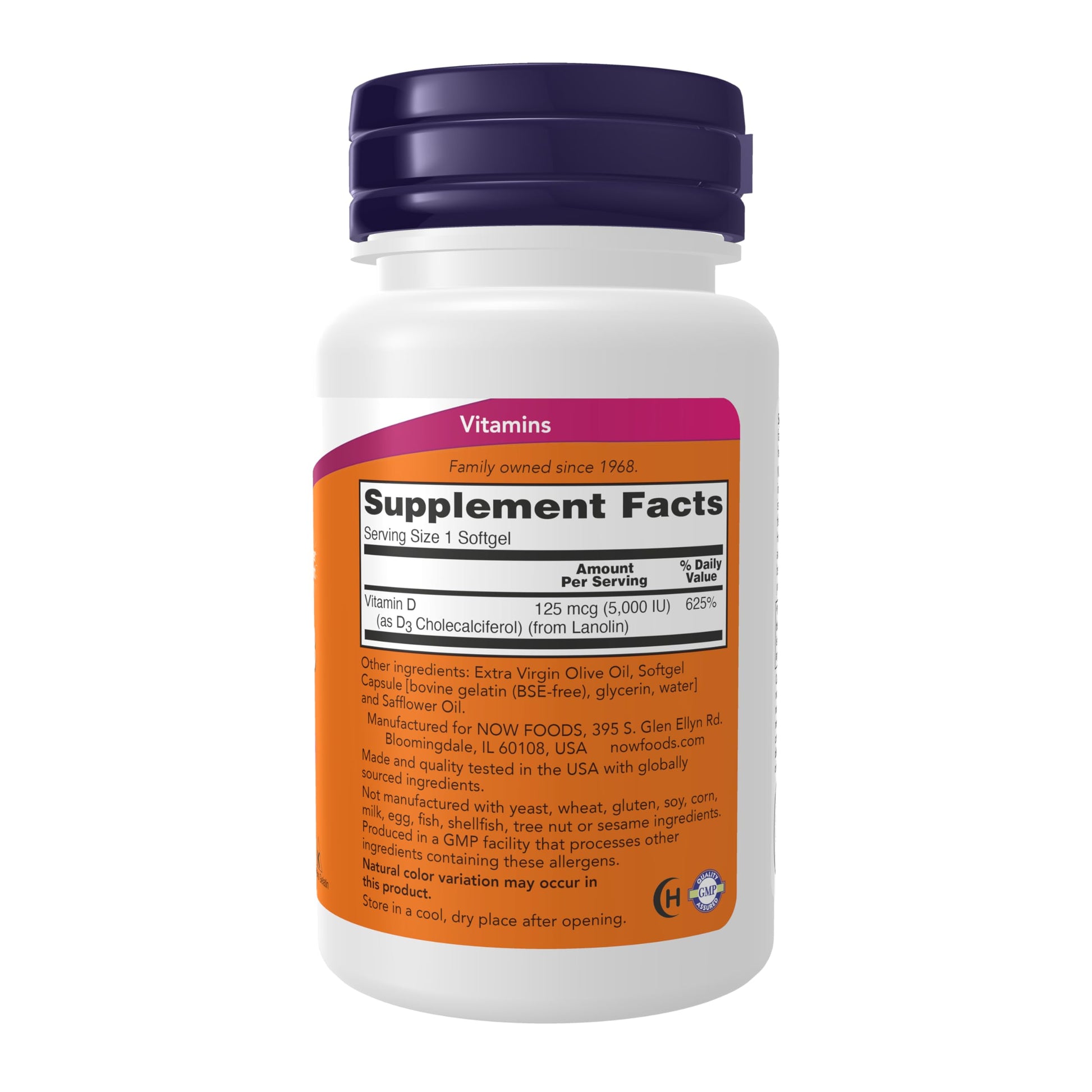 NOW Foods Supplements, Vitamin D-3 5,000 IU, High Potency, Structural Support*, 240 Softgels - Medaid International