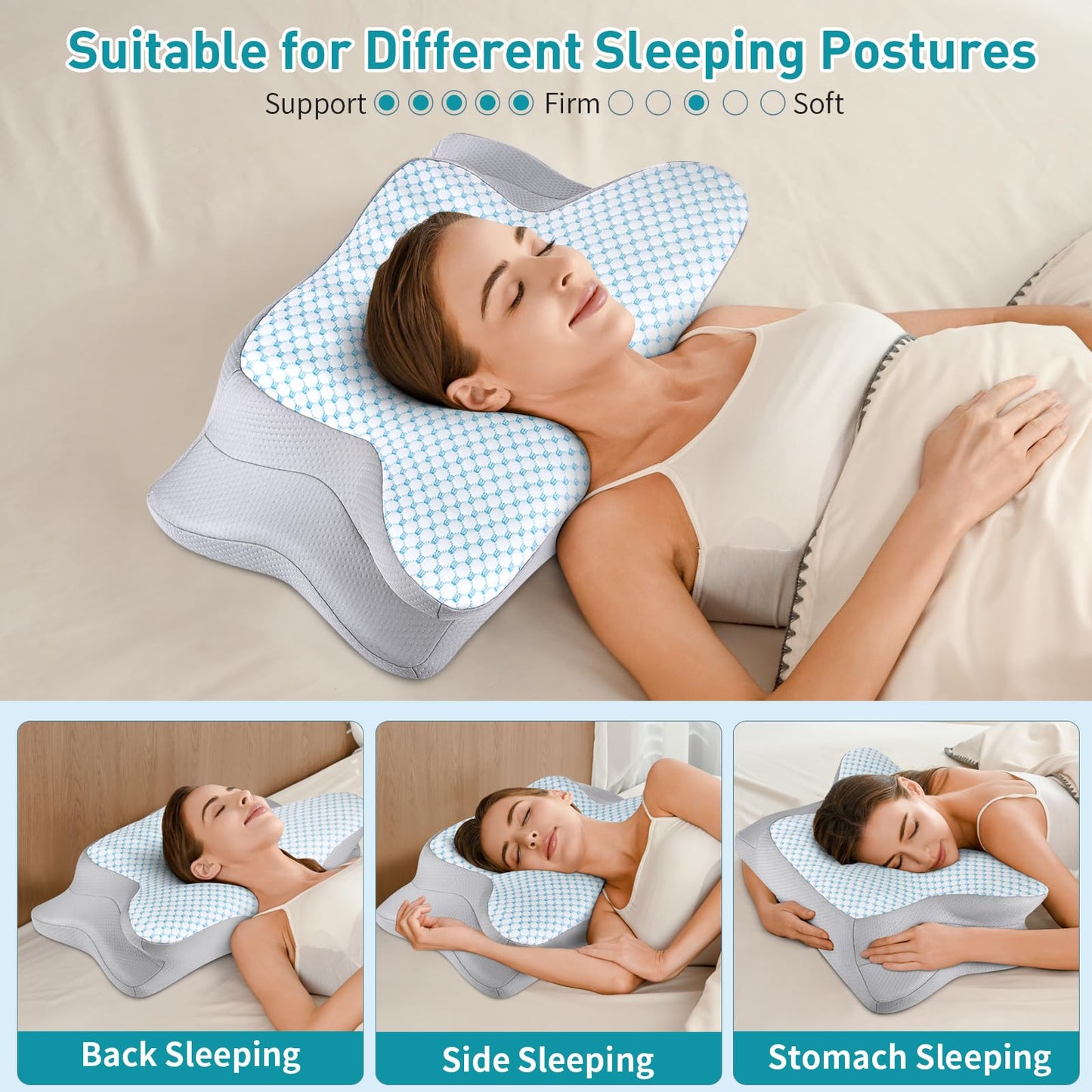 Cervical Pillow for Neck Pain Relief - Ergonomic Pillow for Sleeping Side Sleeper Pillow for Adults, Contour Neck Pillow Cooling Memory Foam Pillows, Orthopedic Bed Pillow for Back Stomach Sleepers - Medaid International