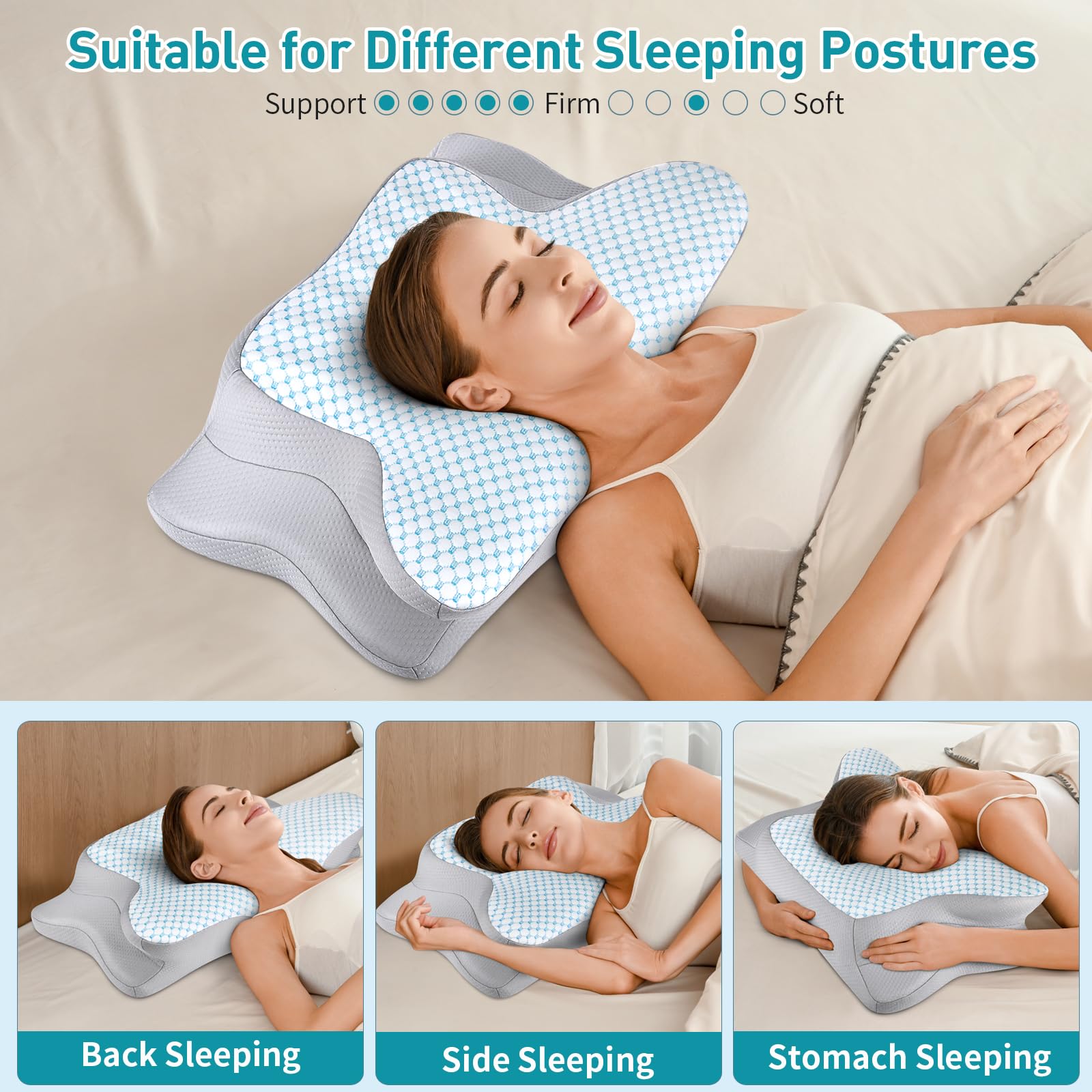 Cervical Pillow for Neck Pain Relief - Ergonomic Pillow for Sleeping Side Sleeper Pillow for Adults, Contour Neck Pillow Cooling Memory Foam Pillows, Orthopedic Bed Pillow for Back Stomach Sleepers - Medaid International