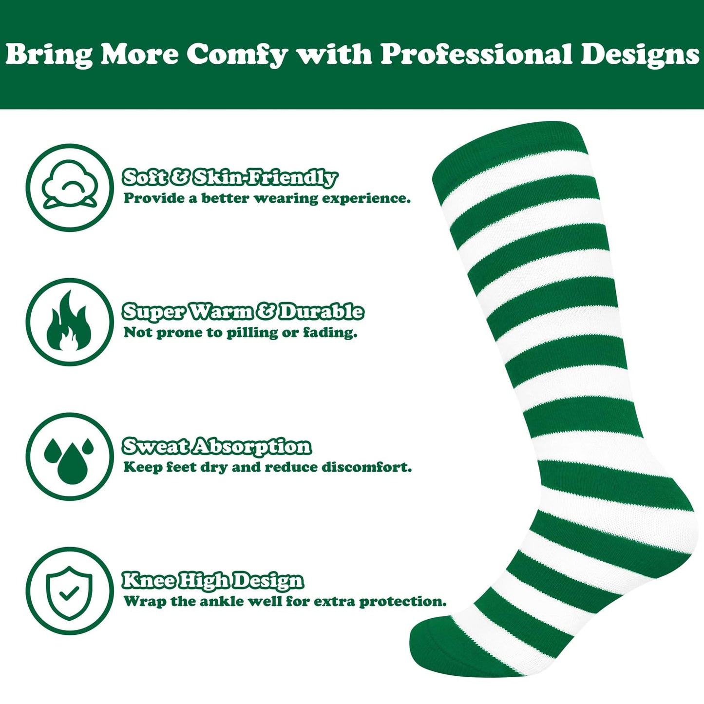 Green and White Striped Socks Kids Christmas Socks for Kids Long Sock for Girls Christmas Sock Xmas Stockings for Girls - Medaid International