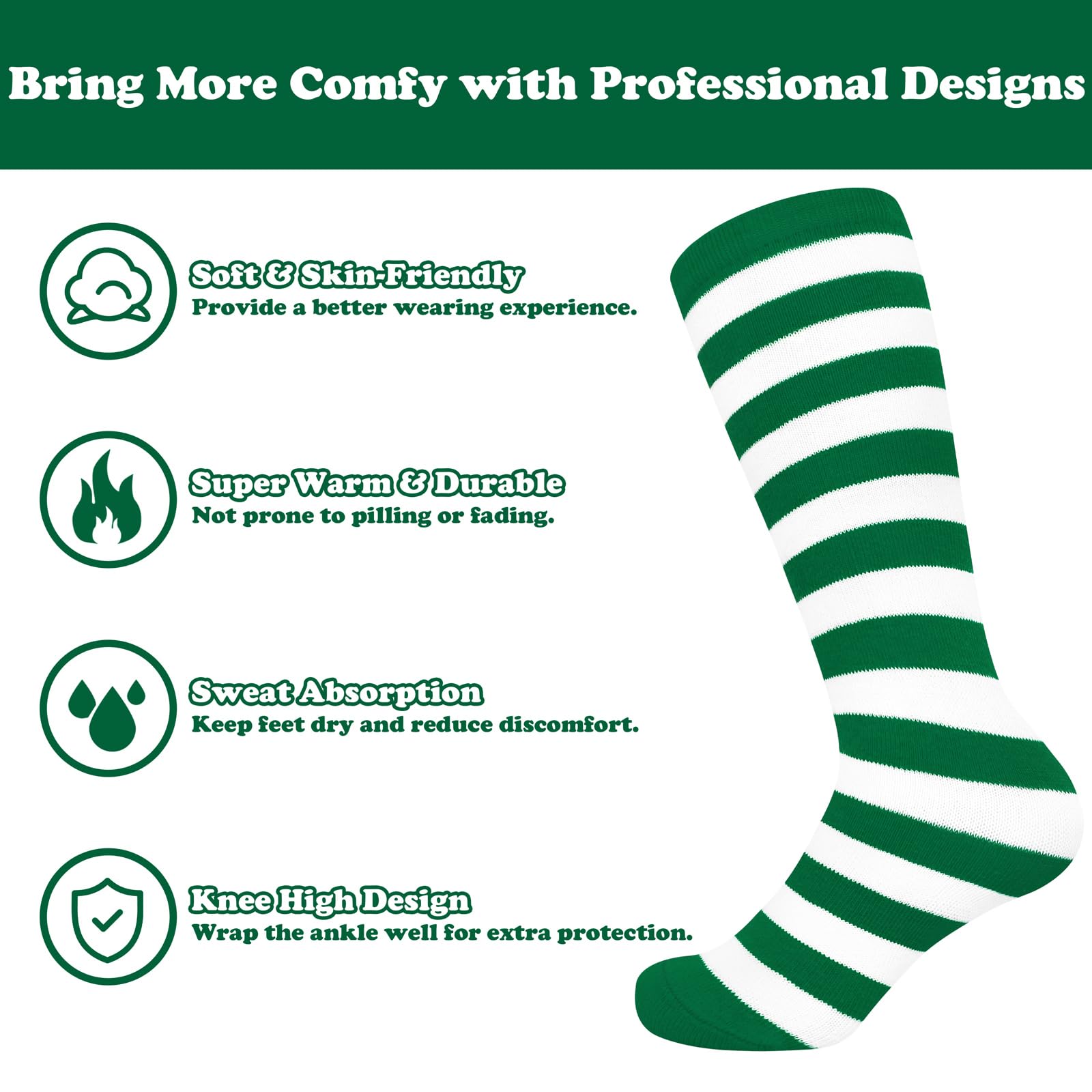 Green and White Striped Socks Kids Christmas Socks for Kids Long Sock for Girls Christmas Sock Xmas Stockings for Girls - Medaid International