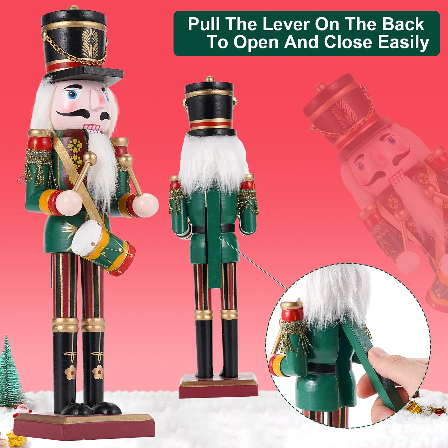 Tpudn 2 Pcs Wooden Christmas Nutcracker Soldier, 30CM Traditional Painted Figures, Festive Collectible for Home Fireplace Tree Party Decoration (Drummer & Spear) - Medaid International