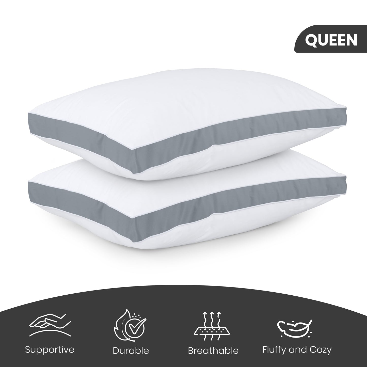 Utopia Bedding Bed Pillows for Sleeping Queen Size (Grey), Set of 2, Cooling Hotel Quality, Gusseted Pillow for Back, Stomach or Side Sleepers - Medaid International
