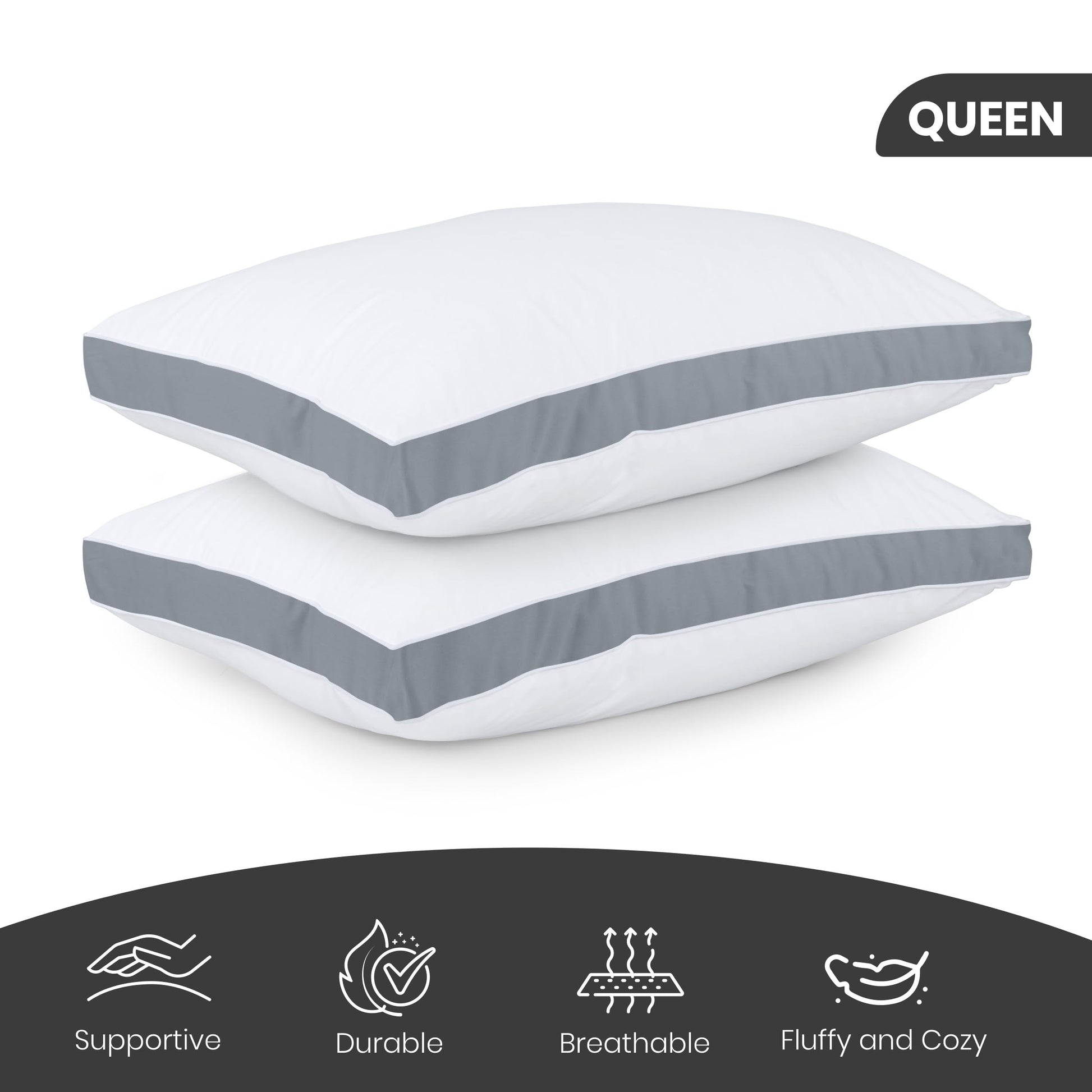 Utopia Bedding Bed Pillows for Sleeping Queen Size (Grey), Set of 2, Cooling Hotel Quality, Gusseted Pillow for Back, Stomach or Side Sleepers - Medaid International
