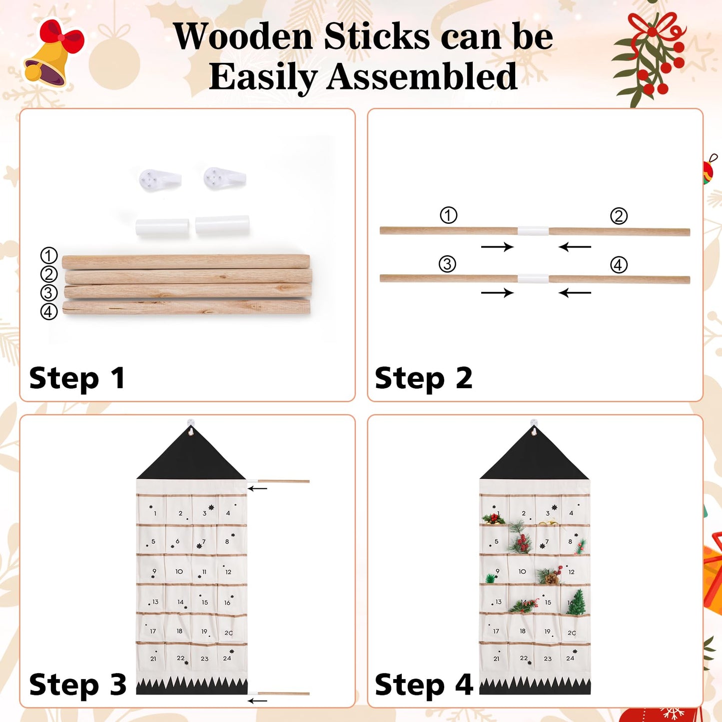 SAVORLIVING Christmas Advent Calendar with 24 Pockets, Reusable Countdown Calendar Storage Bag, Fabric Calendar Wall Hanging Bag for Xmas Holiday Home Wall Decoration (Black) - Medaid International